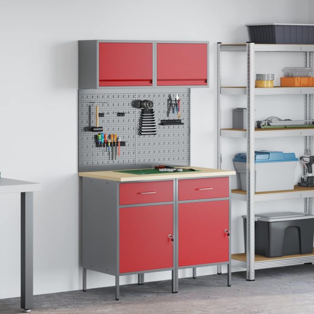vidaXL Arbeitsschrankset mit Schubladen mit Regal 6 pcs Rot