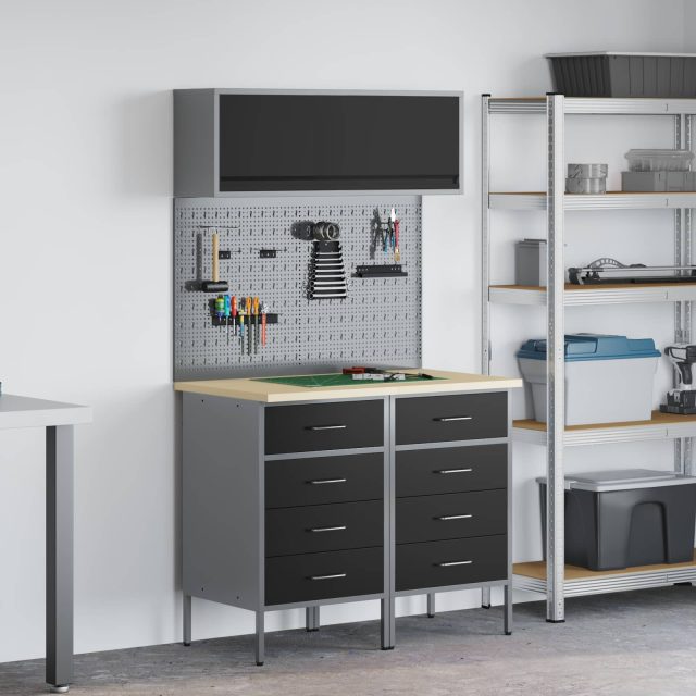 vidaXL Arbeitsschrankset mit Schubladen mit Regal 5 pcs Schwarz