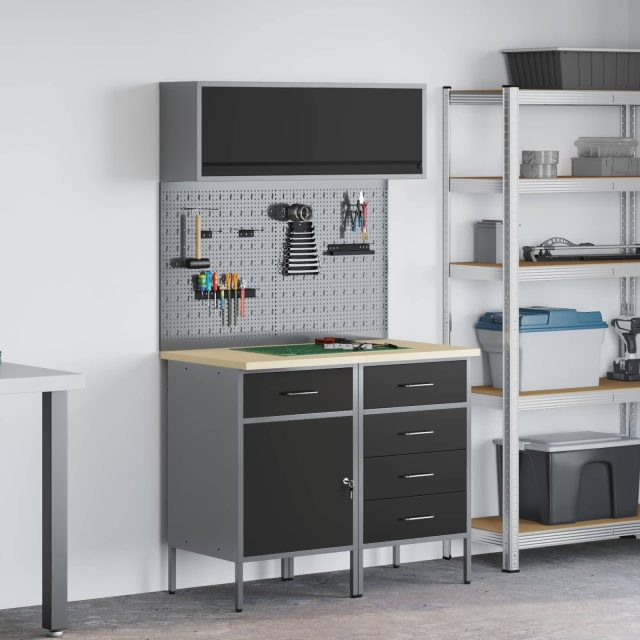vidaXL Arbeitsschrankset mit Schubladen mit Regal 5 pcs Schwarz