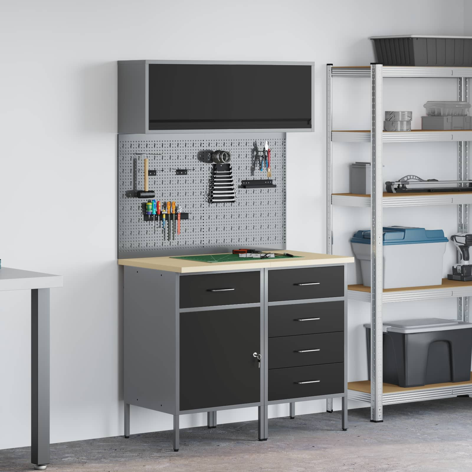 vidaXL Arbeitsschrankset mit Schubladen mit Regal 5 pcs Schwarz