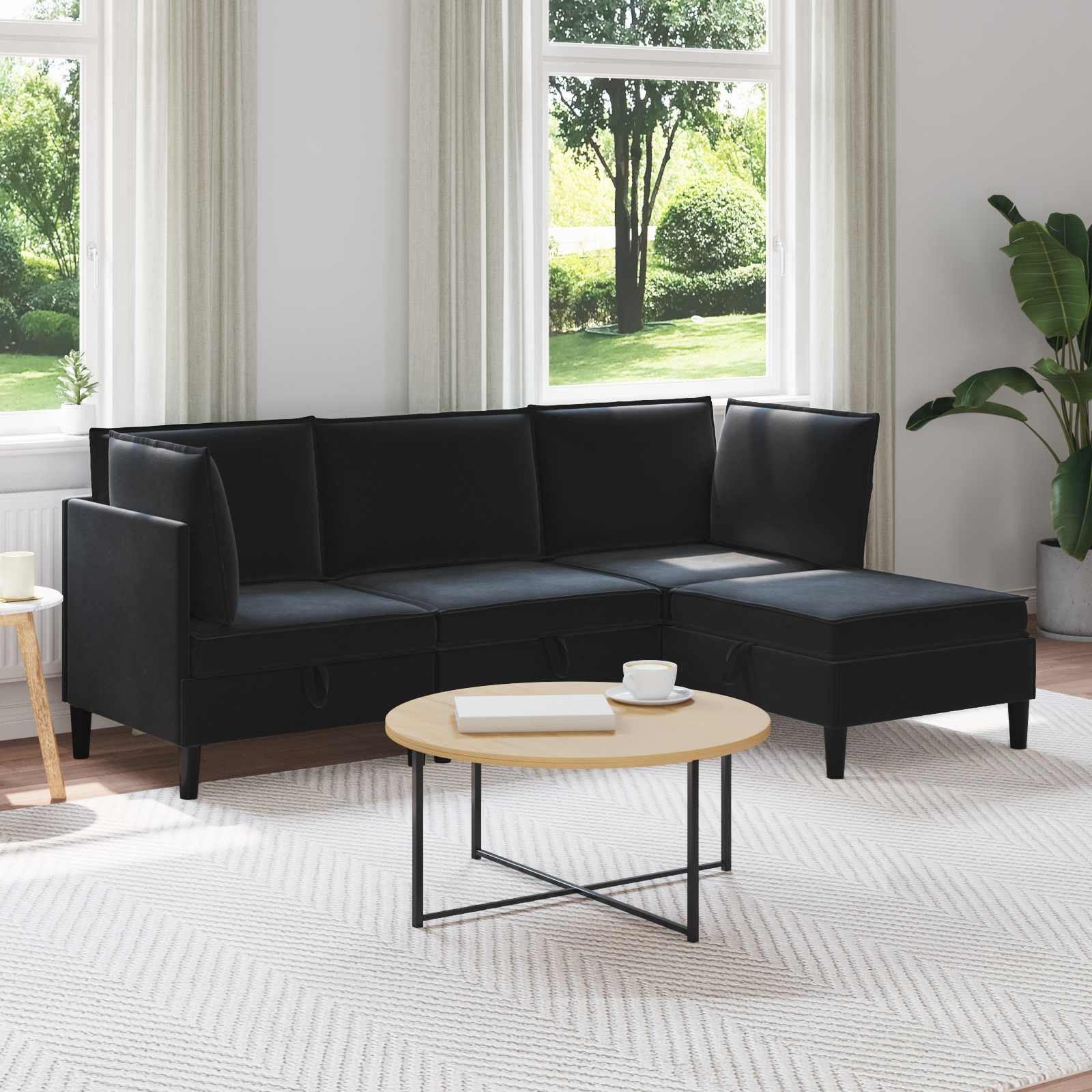 vidaXL Wohnzimmergarnitur mit Kissen mit Speicher 4 pcs Schwarz Samt