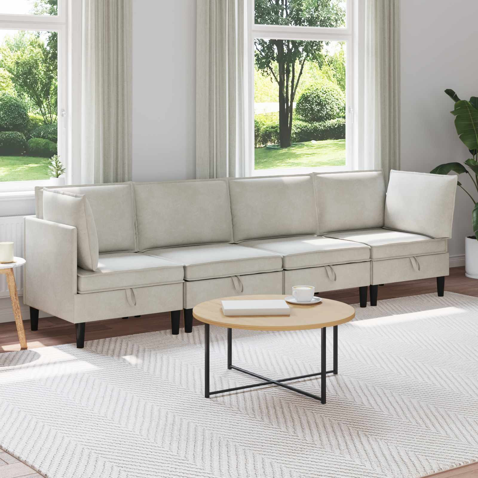 vidaXL Wohnzimmergarnitur mit Kissen mit Speicher 4 pcs Creme Samt