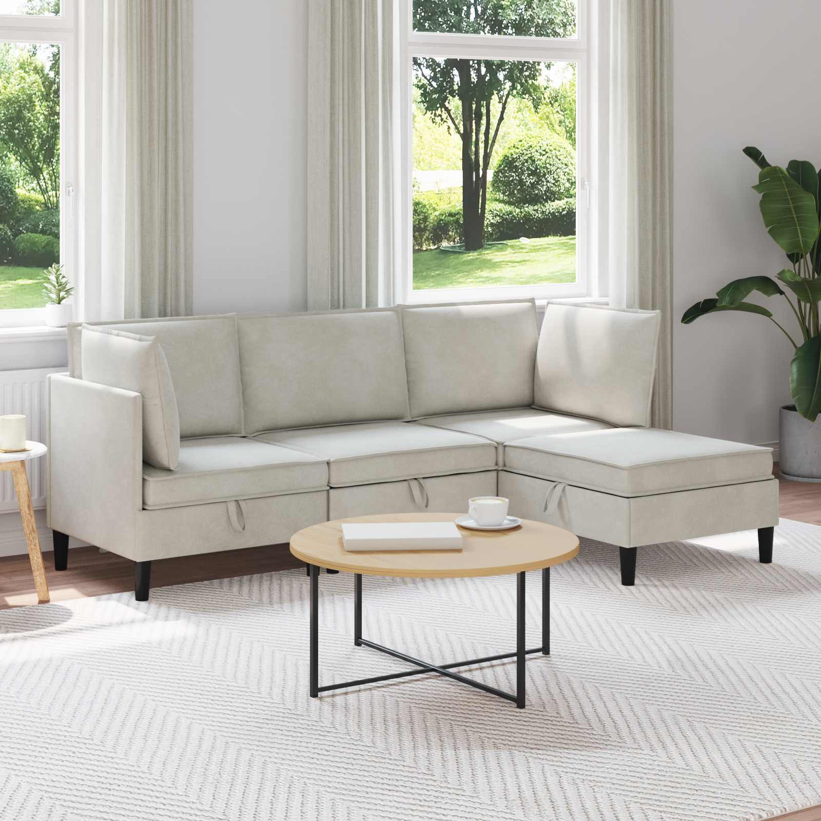 vidaXL Wohnzimmergarnitur mit Kissen mit Speicher 4 pcs Creme Samt