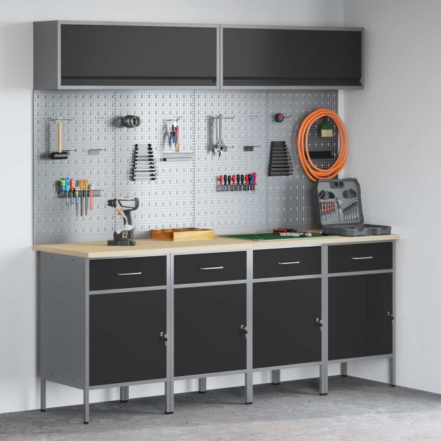 vidaXL Arbeitsschrankset mit Schubladen mit Speicher 10 pcs Schwarz