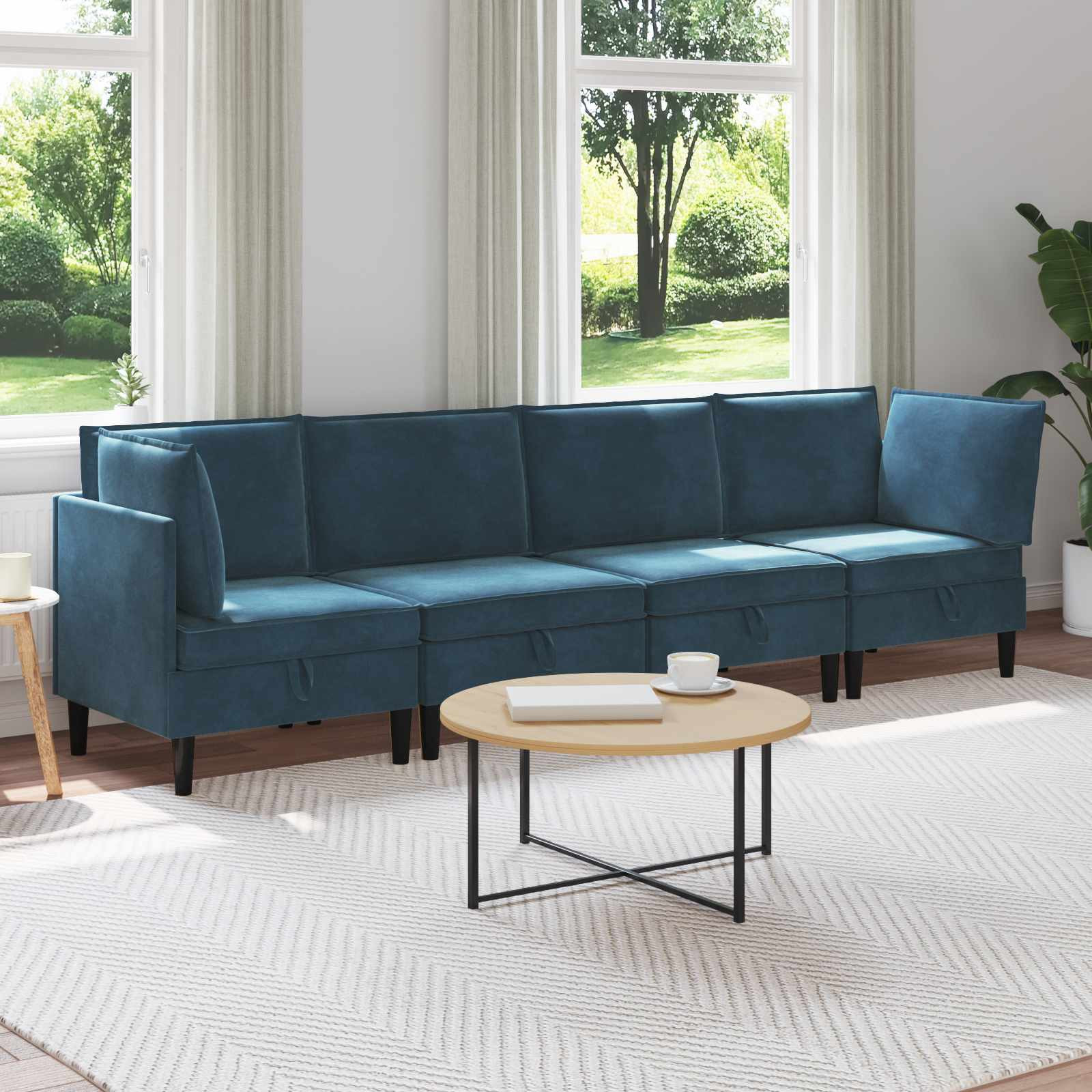 vidaXL Wohnzimmergarnitur mit Kissen mit Speicher 4 pcs Blau Samt