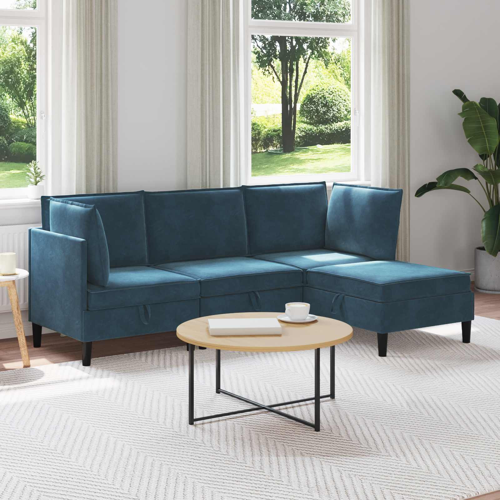 vidaXL Wohnzimmergarnitur mit Kissen mit Speicher 4 pcs Blau Samt