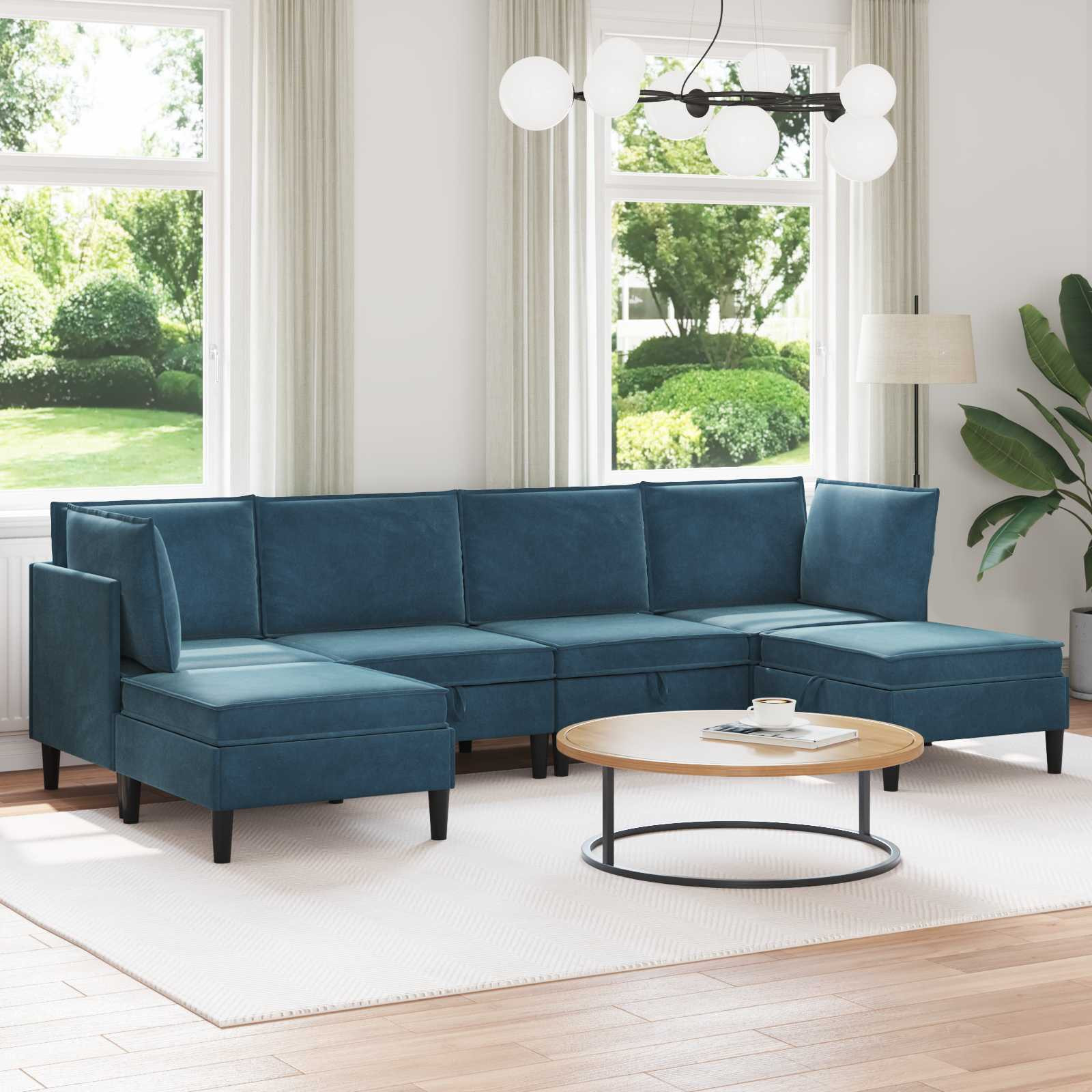 vidaXL Wohnzimmergarnitur mit Kissen mit Speicher 6 pcs Blau Samt