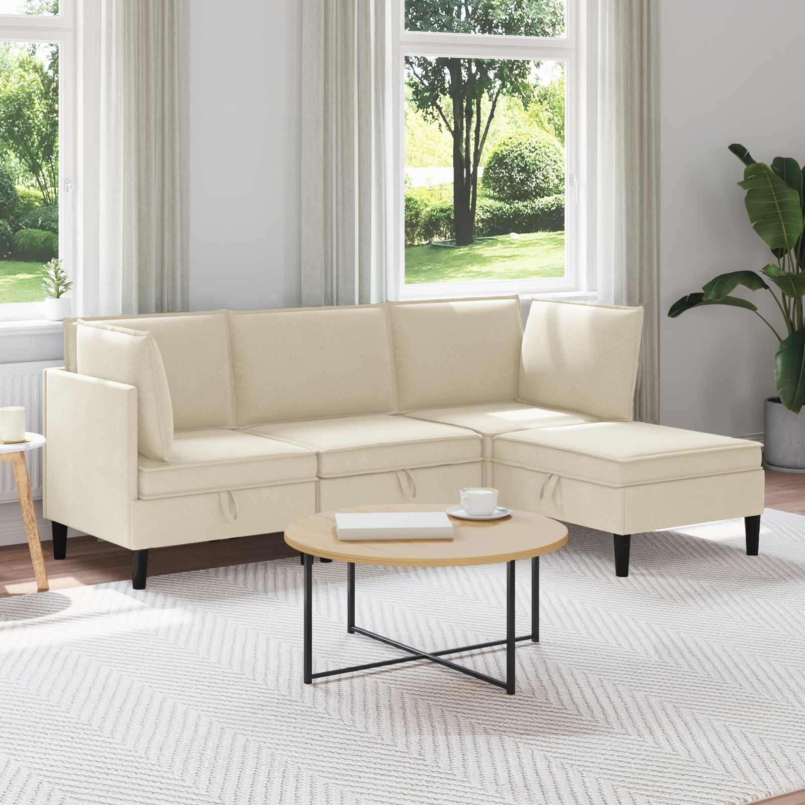 vidaXL Wohnzimmergarnitur 4 pcs Creme Stoff