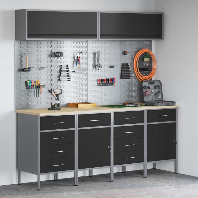 vidaXL Arbeitsschrankset mit Schubladen mit Speicher 10 pcs Schwarz