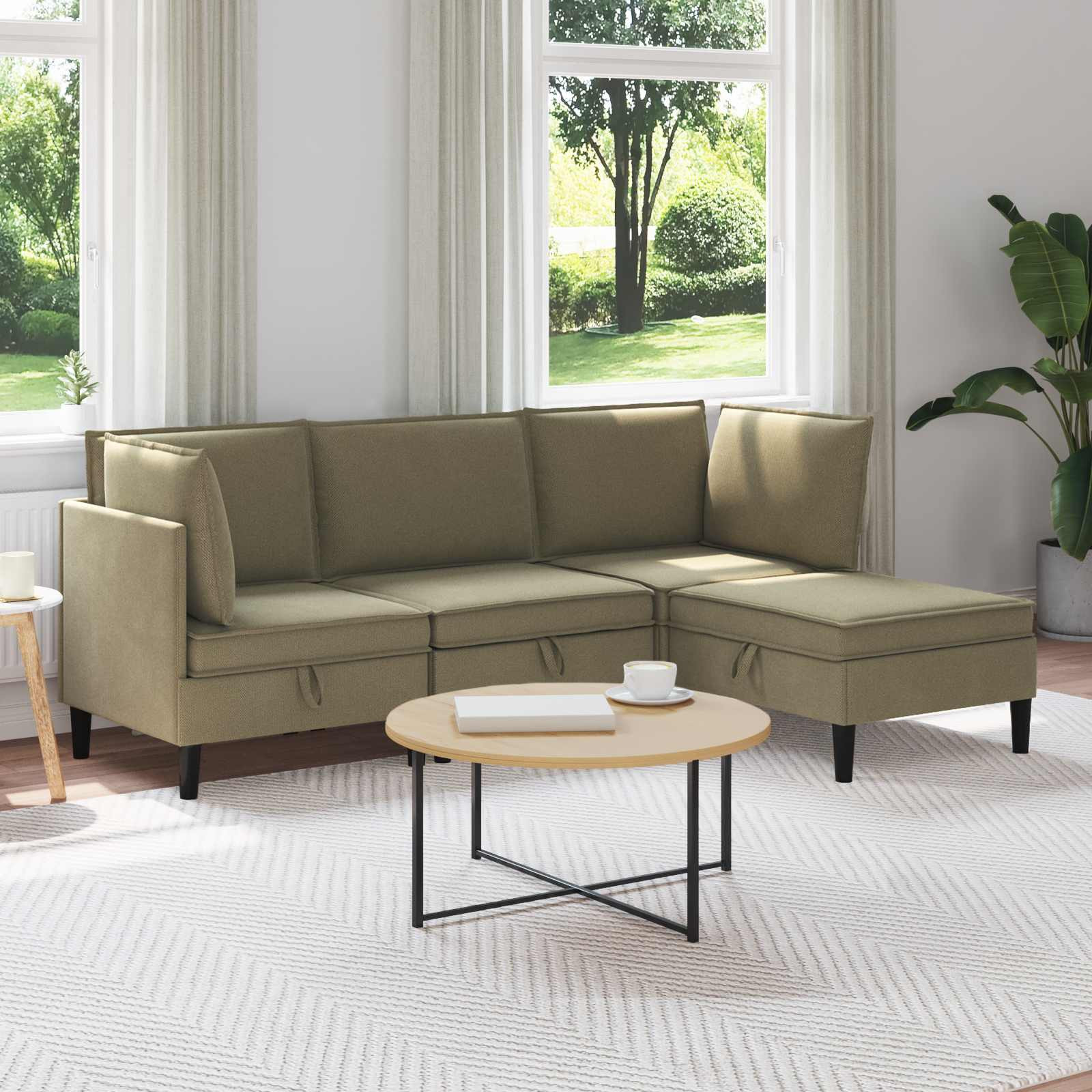 vidaXL Wohnzimmergarnitur 4 pcs Khaki Stoff