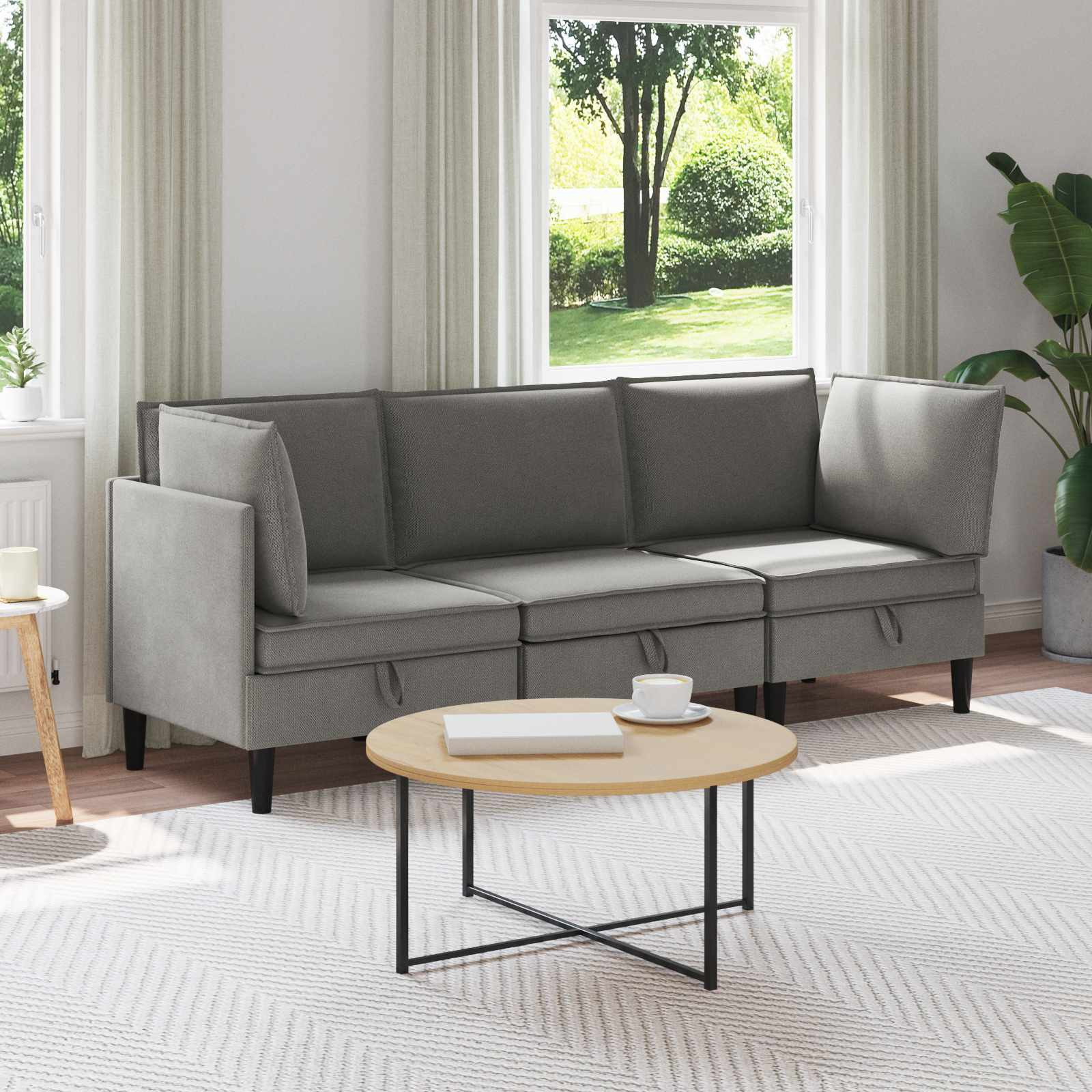 vidaXL Wohnzimmergarnitur 3 pcs Dunkelgrau Stoff