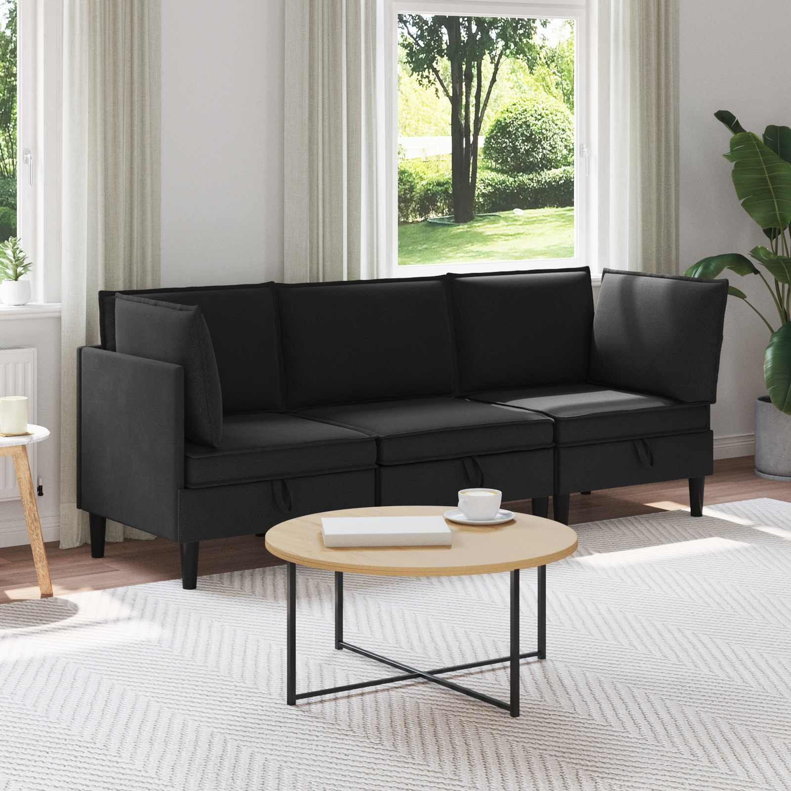 vidaXL Wohnzimmergarnitur 3 pcs Schwarz Stoff