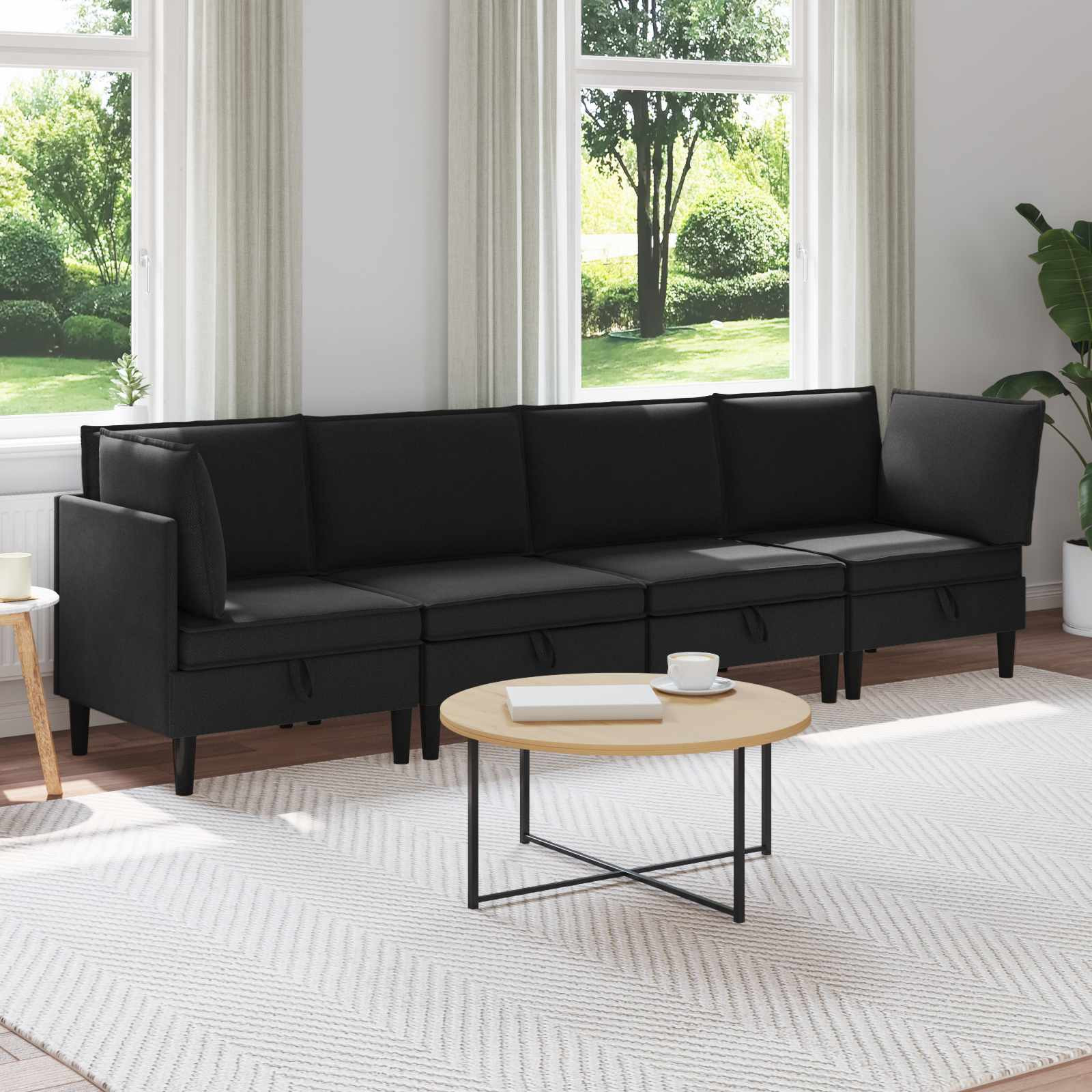vidaXL Wohnzimmergarnitur 4 pcs Schwarz Stoff