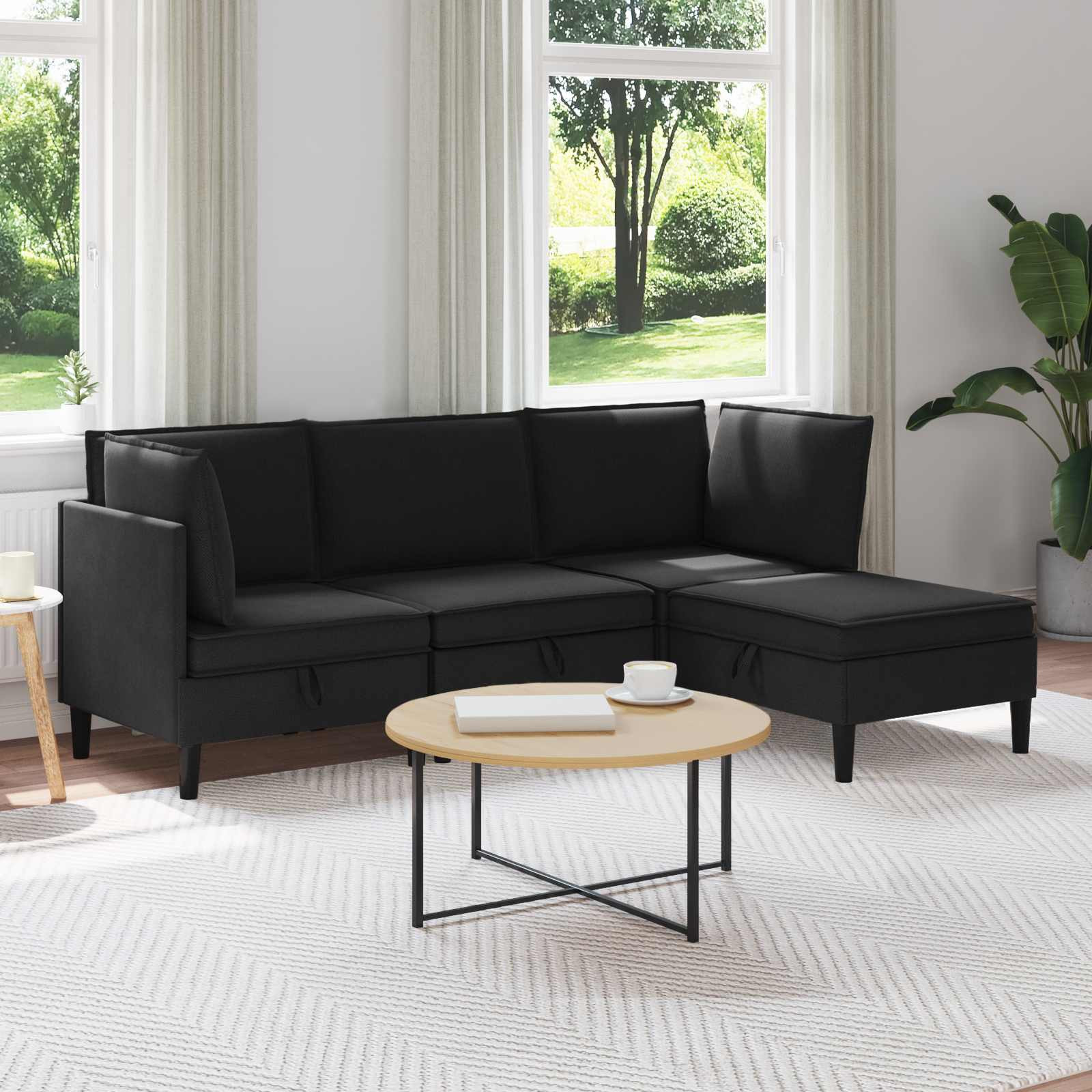 vidaXL Wohnzimmergarnitur 4 pcs Schwarz Stoff