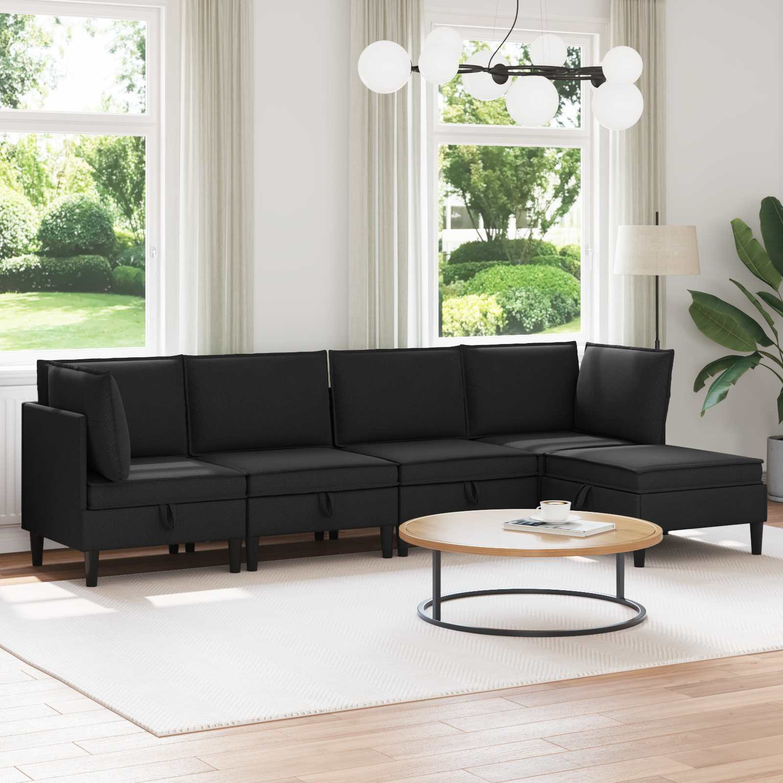 vidaXL Wohnzimmergarnitur 5 pcs Schwarz Stoff