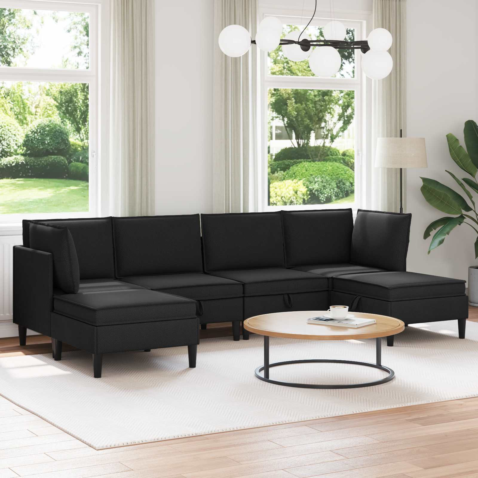 vidaXL Wohnzimmergarnitur 6 pcs Schwarz Stoff