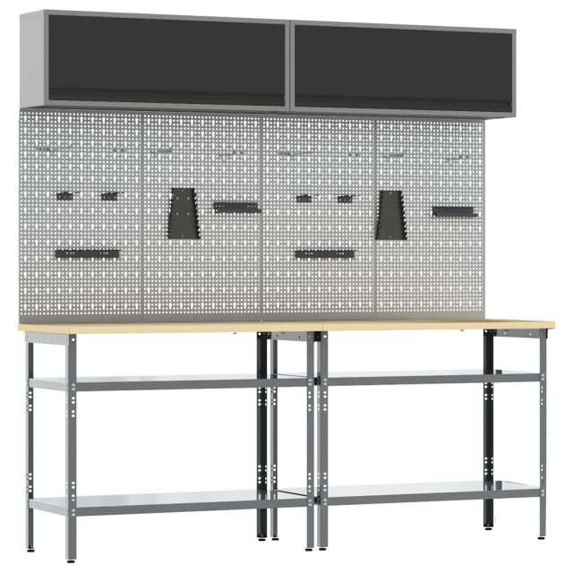 vidaXL Werkbank-Set 8 pcs Schwarz und Grau Pulverbeschichteter Stahl