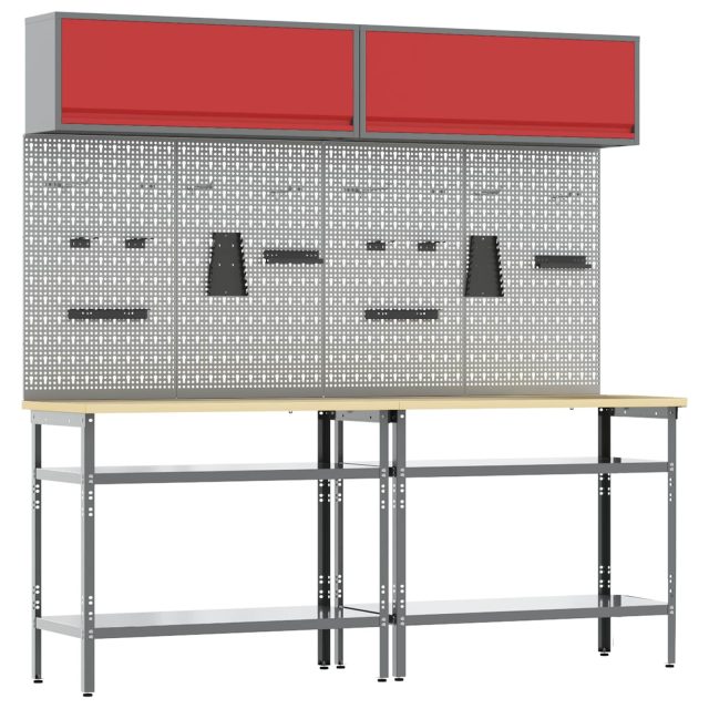 vidaXL Werkbank-Set 8 pcs Rot und Grau Pulverbeschichteter Stahl