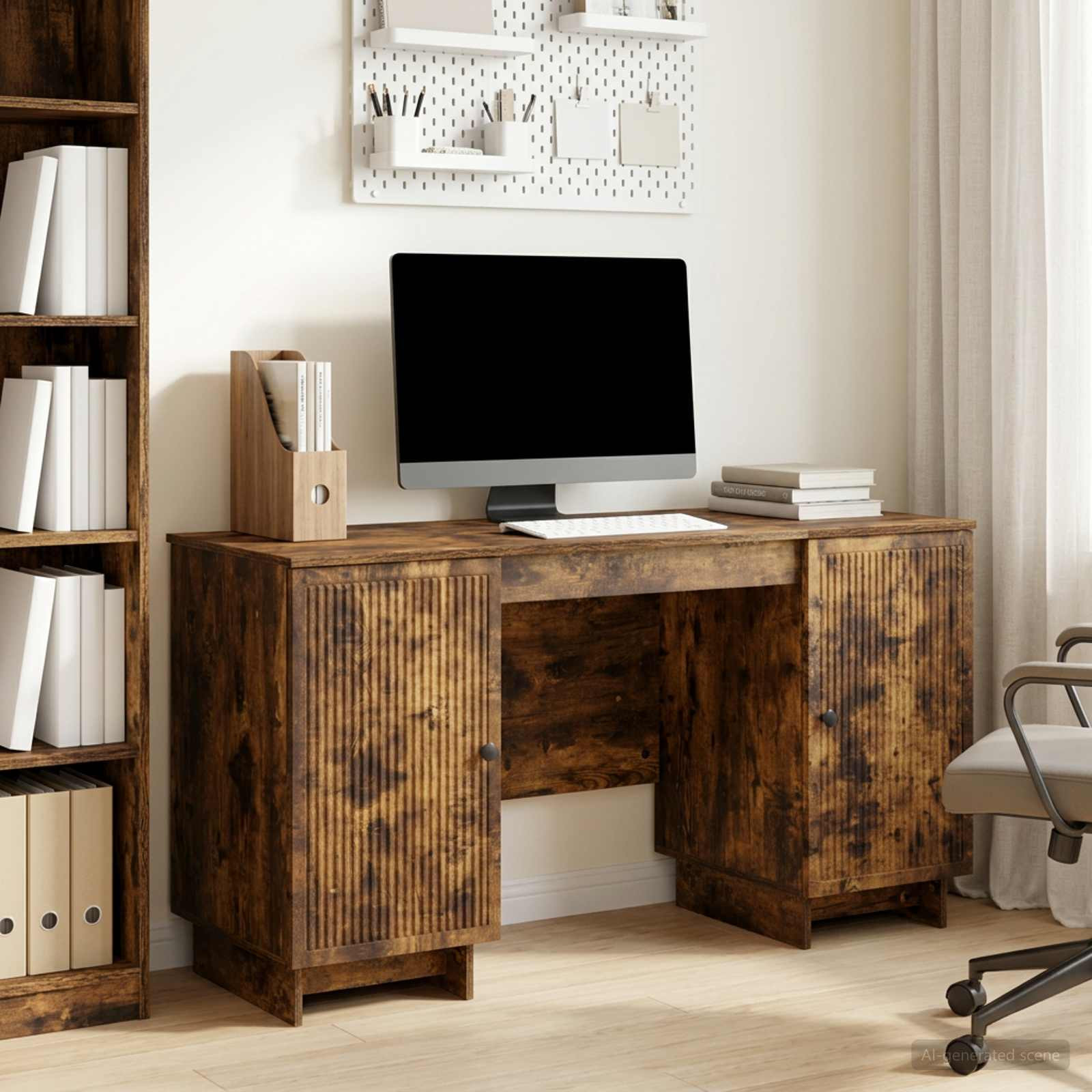vidaXL Schreibtisch Geräucherte Eiche Holzwerkstoff 142,5 x 50 x 75 cm