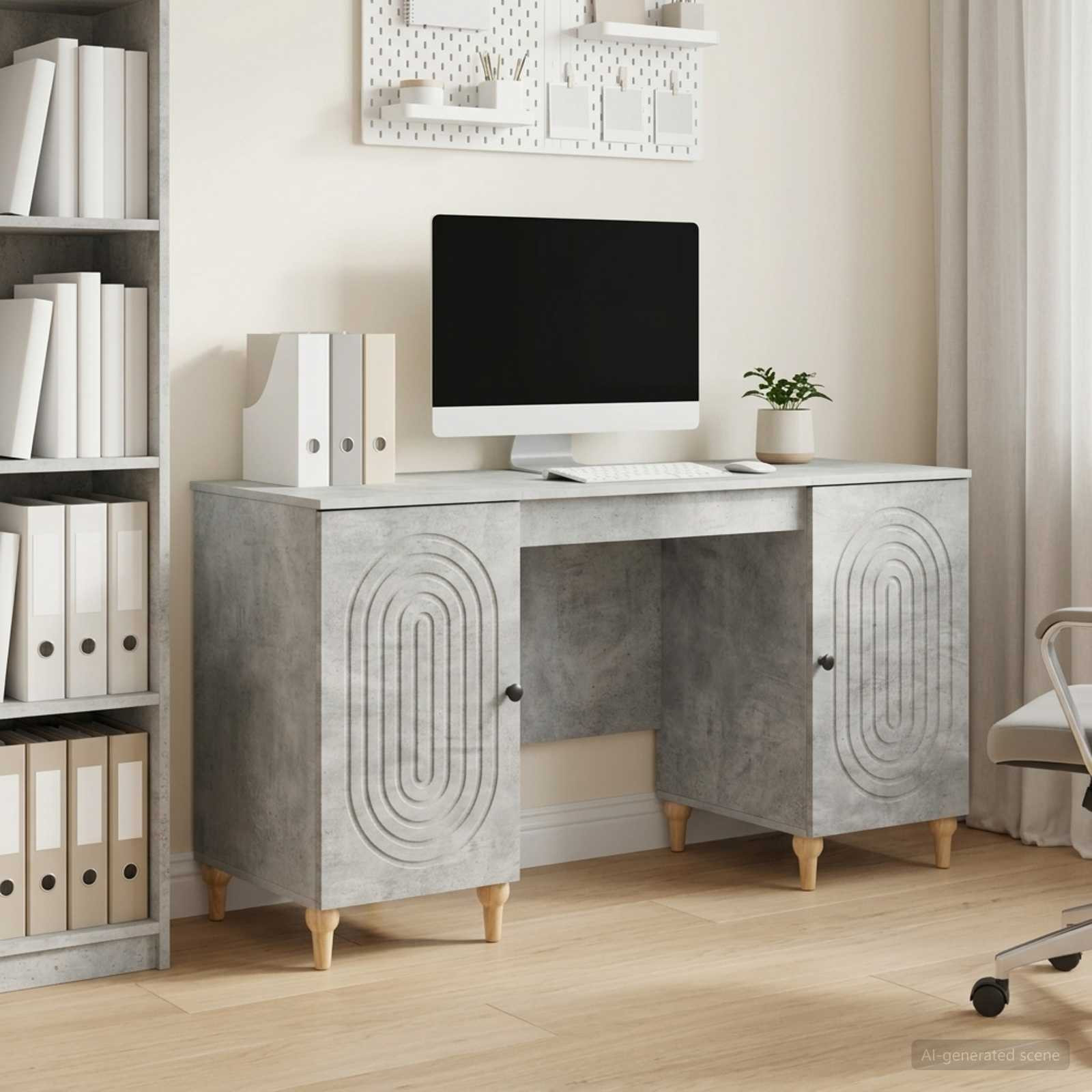 vidaXL Schreibtisch mit Tür Betongrau 142,5 x 50 x 75 cm Holzwerkstoff