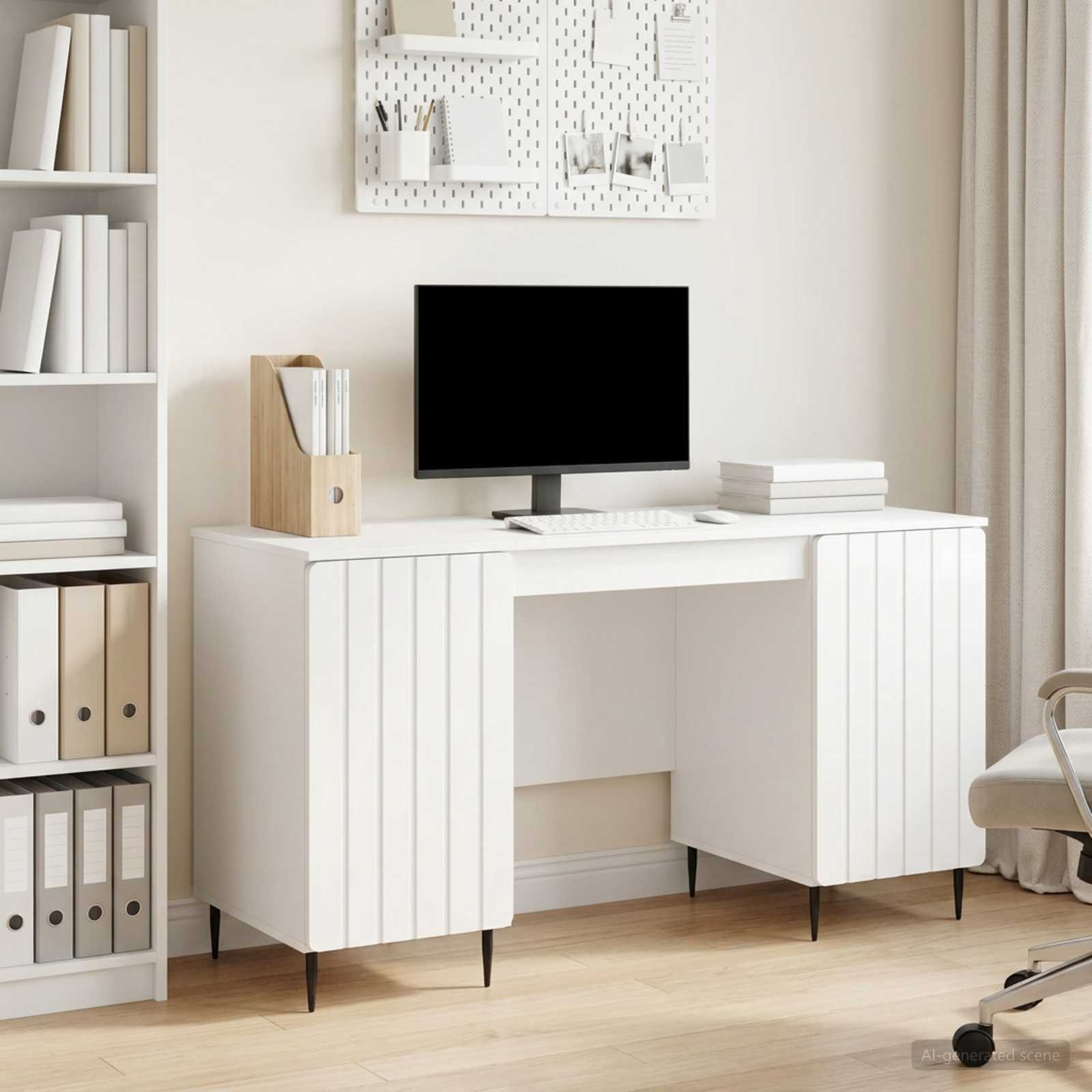 vidaXL Schreibtisch Hochglanz Weiß 142,5 x 50 x 75 cm Holzwerkstoff