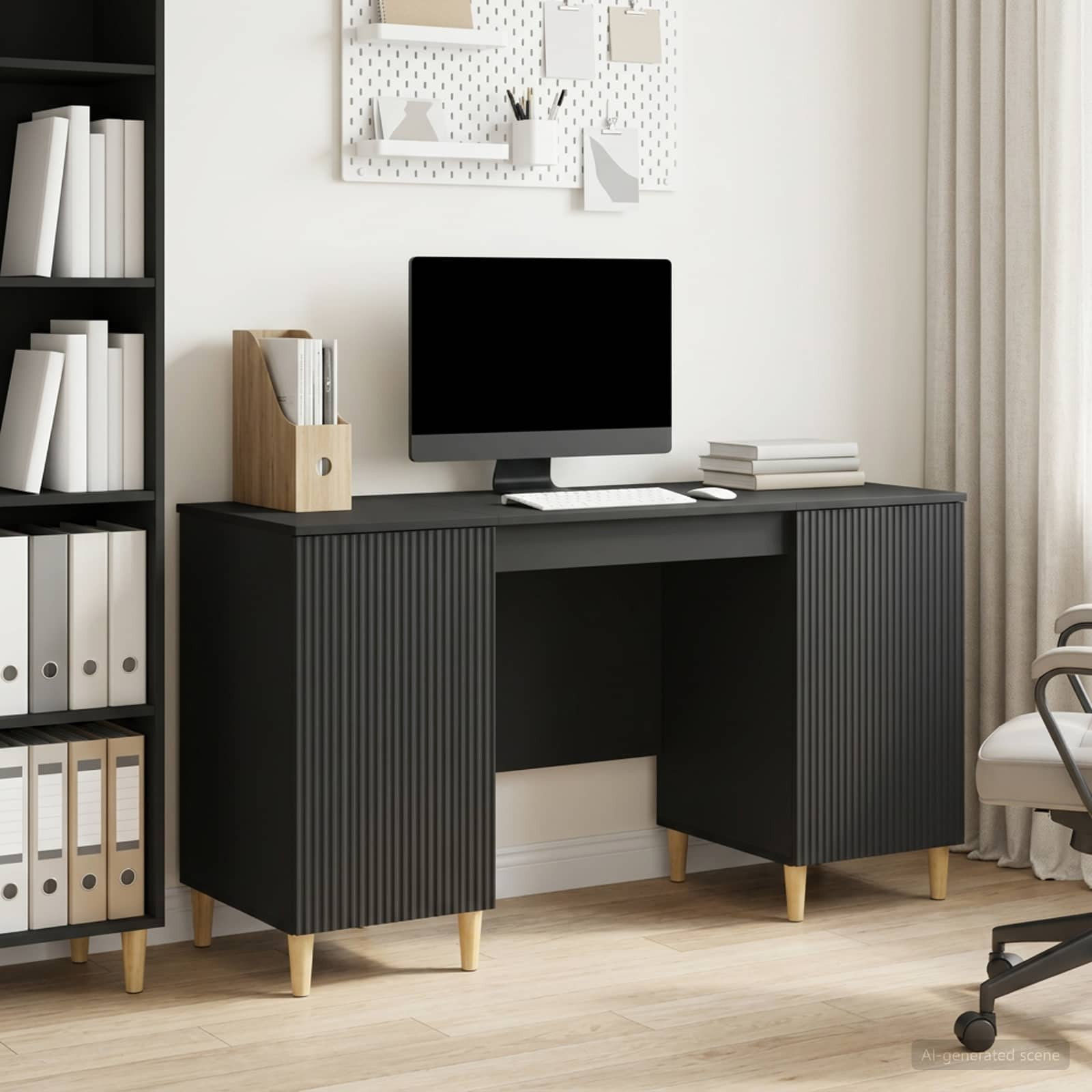 vidaXL Schreibtisch mit Regal Schwarz 142,5 x 50 x 75 cm Holzwerkstoff