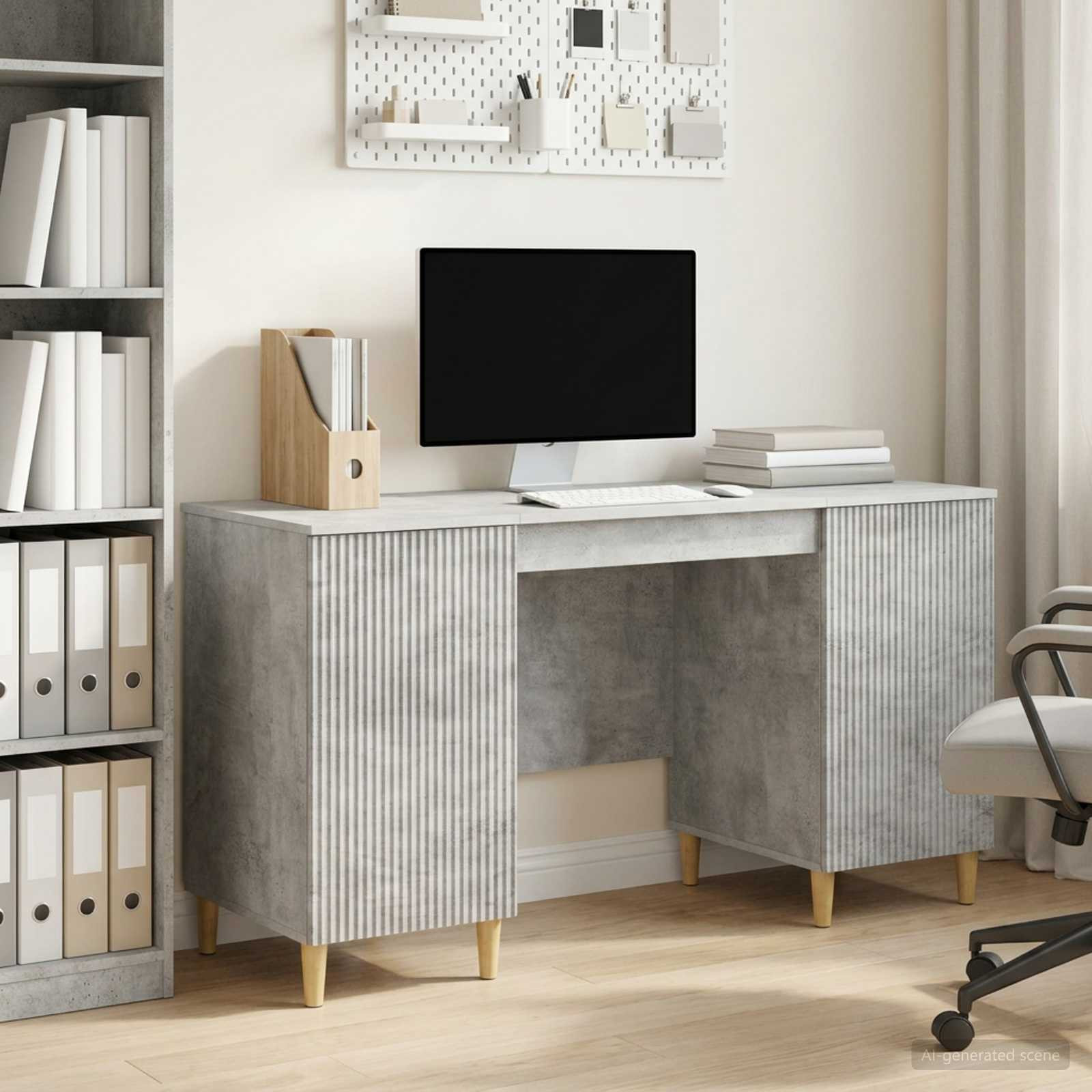 vidaXL Schreibtisch mit Tür Betongrau 142,5 x 50 x 75 cm Holzwerkstoff