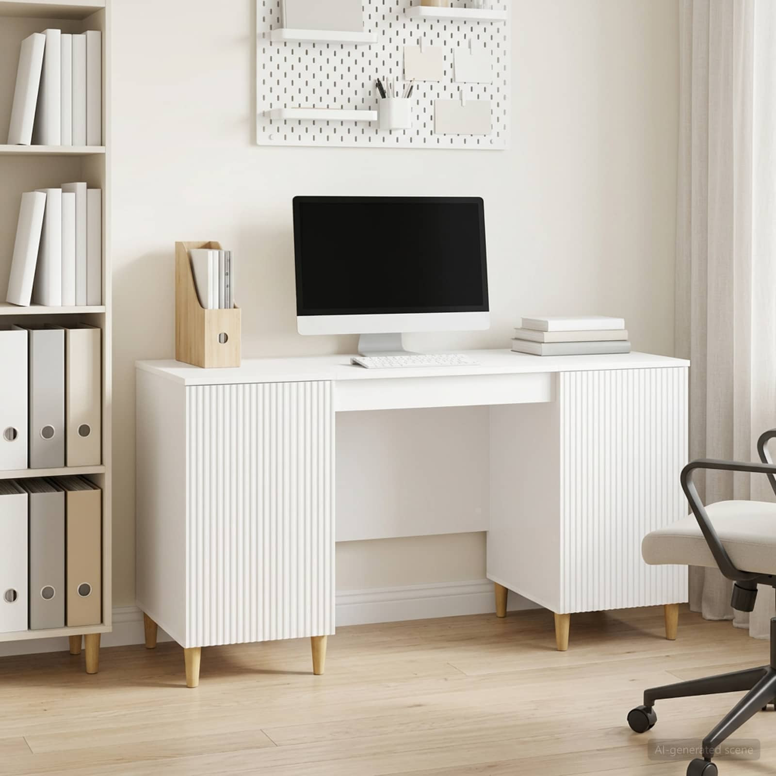 vidaXL Schreibtisch Hochglanz Weiß 142,5 x 50 x 75 cm Holzwerkstoff