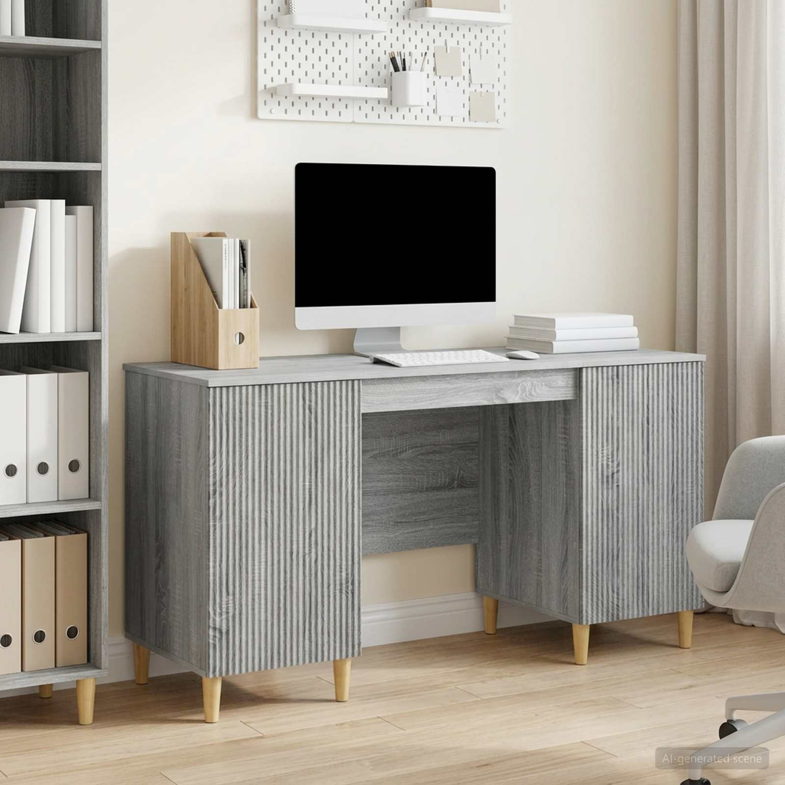 vidaXL Schreibtisch Graues Sonoma 142,5 x 50 x 75 cm Holzwerkstoff