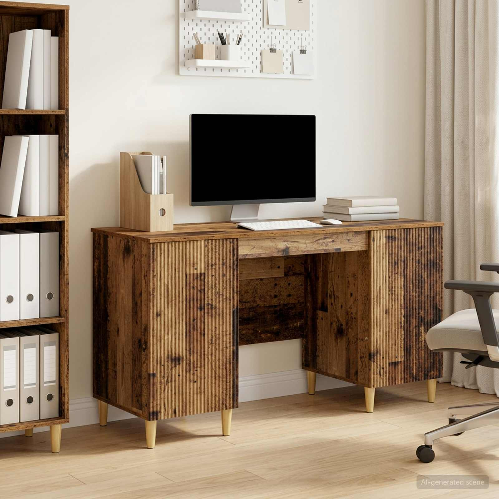 vidaXL Schreibtisch mit Regal Altholz 142,5 x 50 x 75 cm Holzwerkstoff