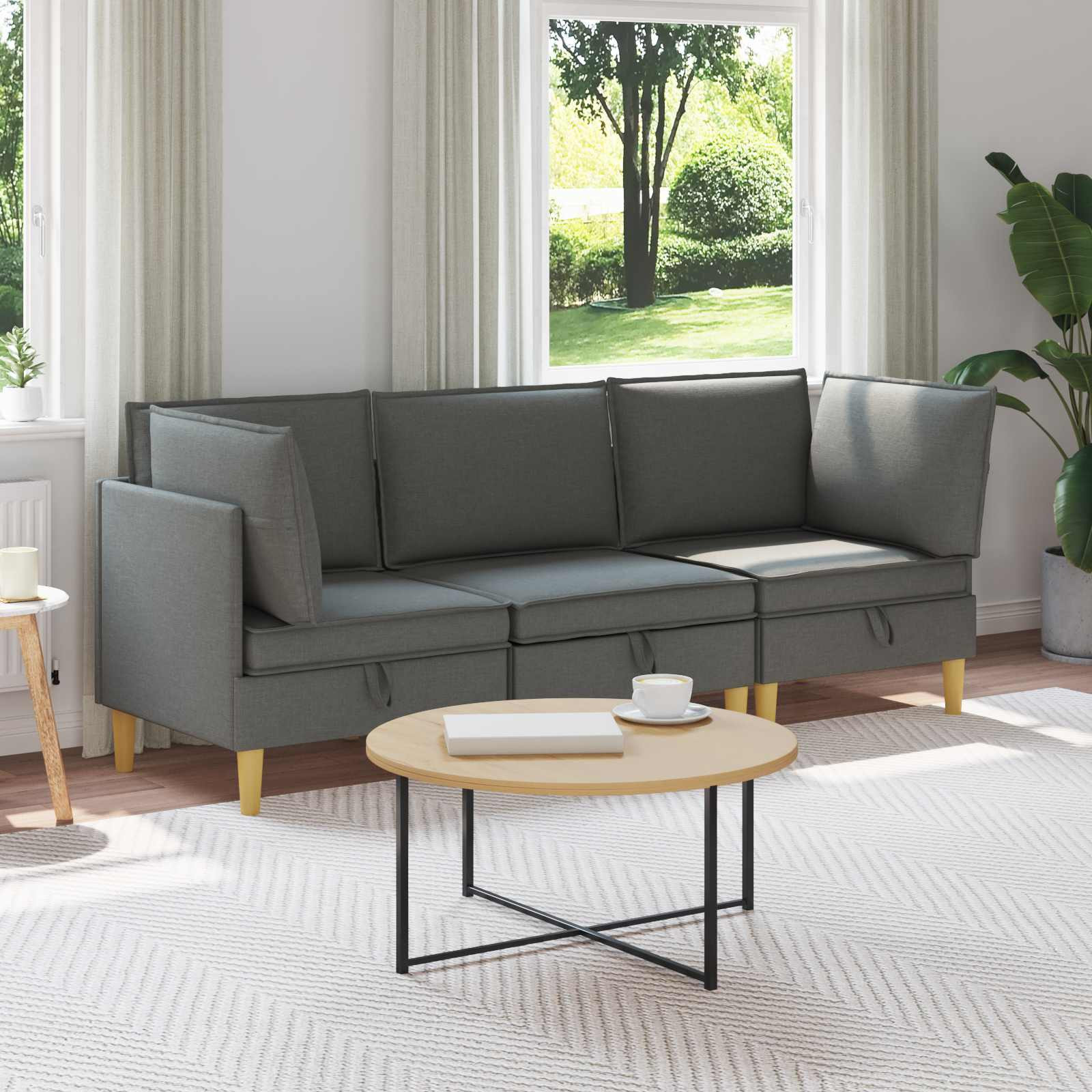 vidaXL Modular Sofa Set mit Stauraum 3 pcs Dunkelgrau Stoff