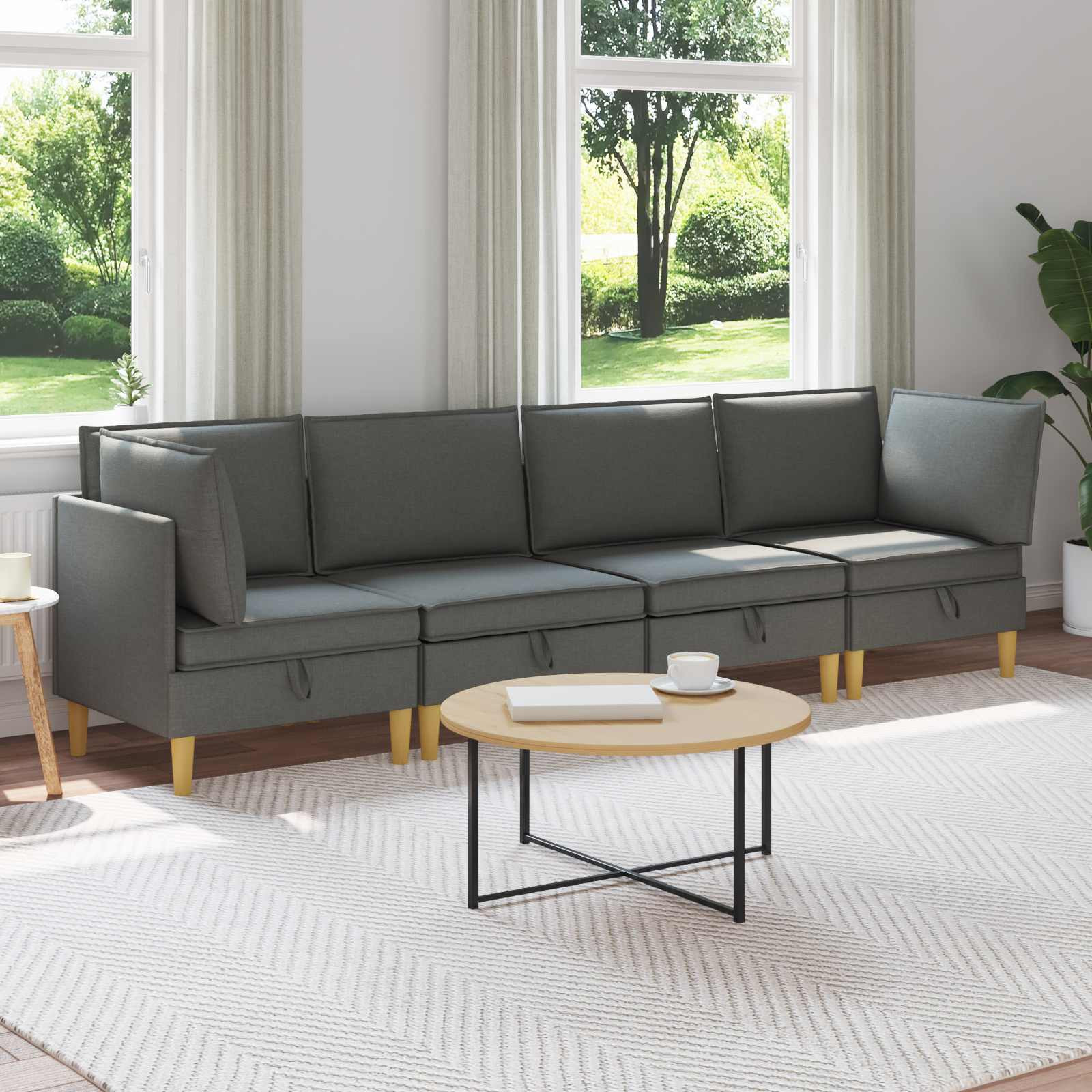 vidaXL Modular Sofa Set mit Stauraum 4 pcs Dunkelgrau Stoff