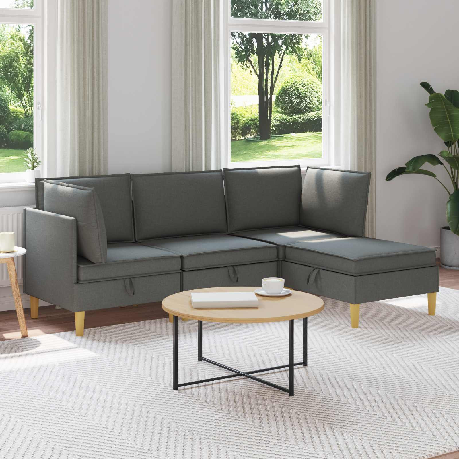vidaXL Modular Sofa Set mit Stauraum 4 pcs Dunkelgrau Stoff