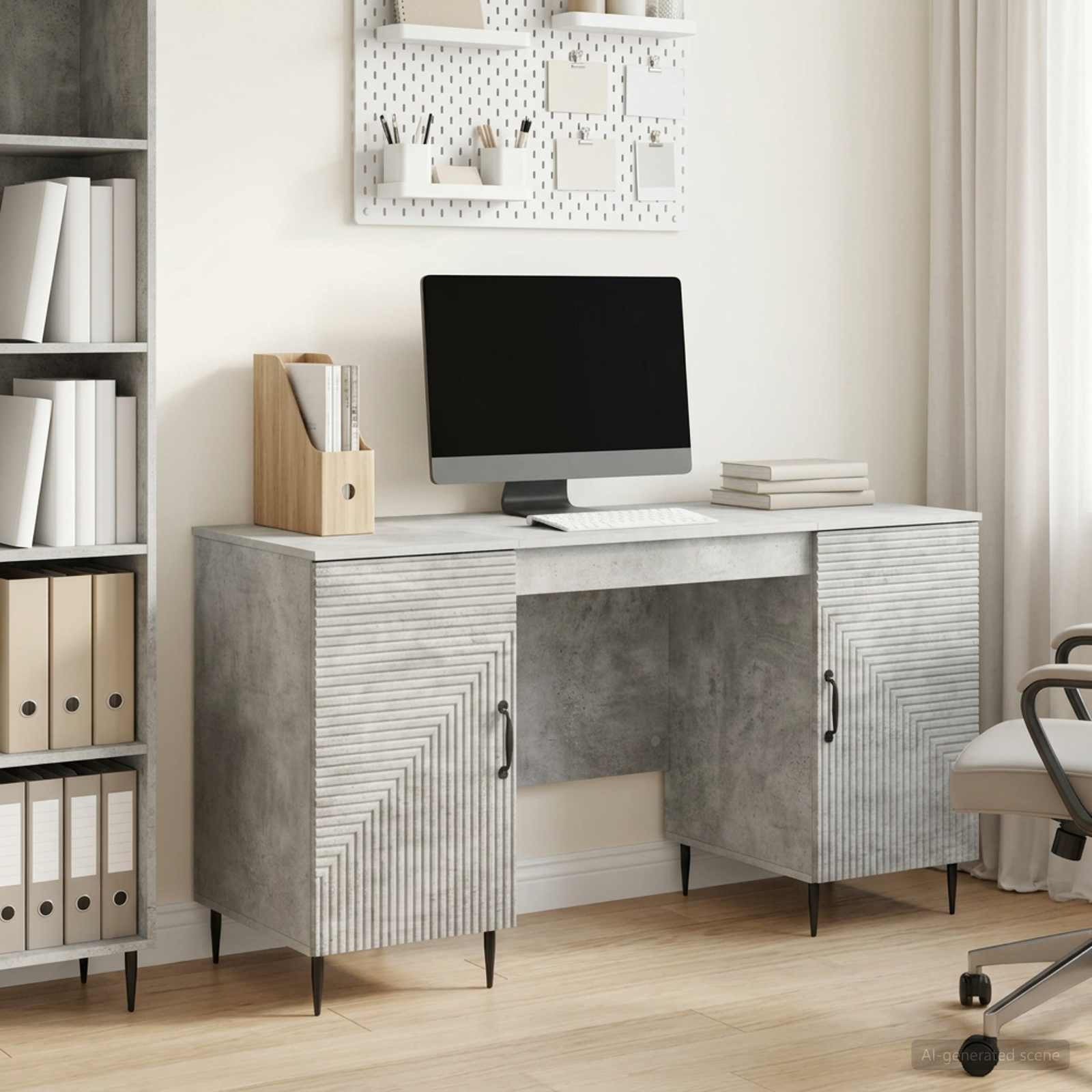 vidaXL Schreibtisch mit Tür Betongrau 142,5 x 50 x 75 cm Holzwerkstoff
