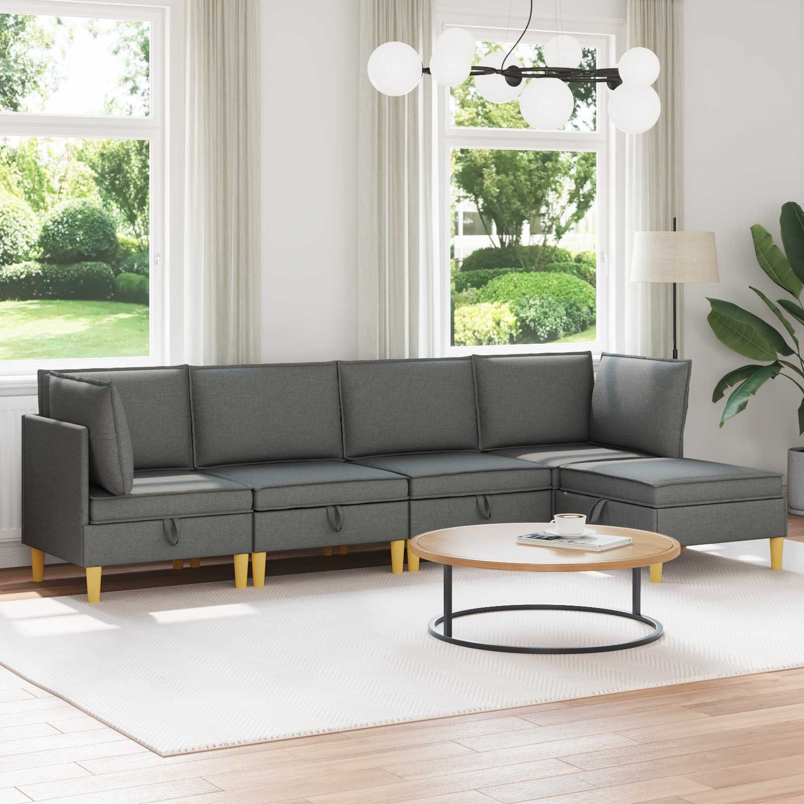 vidaXL Modular Sofa Set mit Stauraum 5 pcs Dunkelgrau Stoff