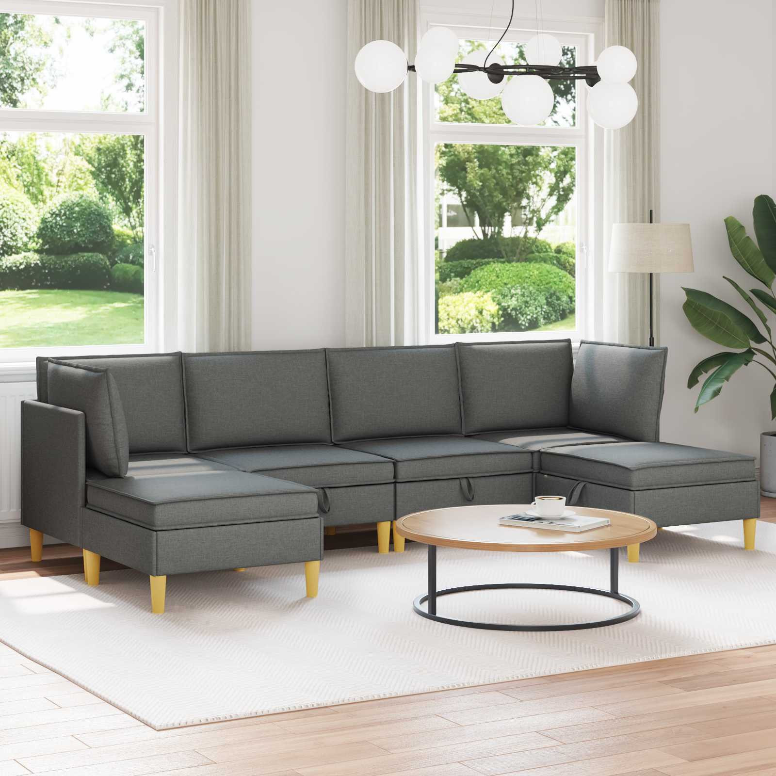 vidaXL Modular Sofa Set mit Stauraum 6 pcs Dunkelgrau Stoff