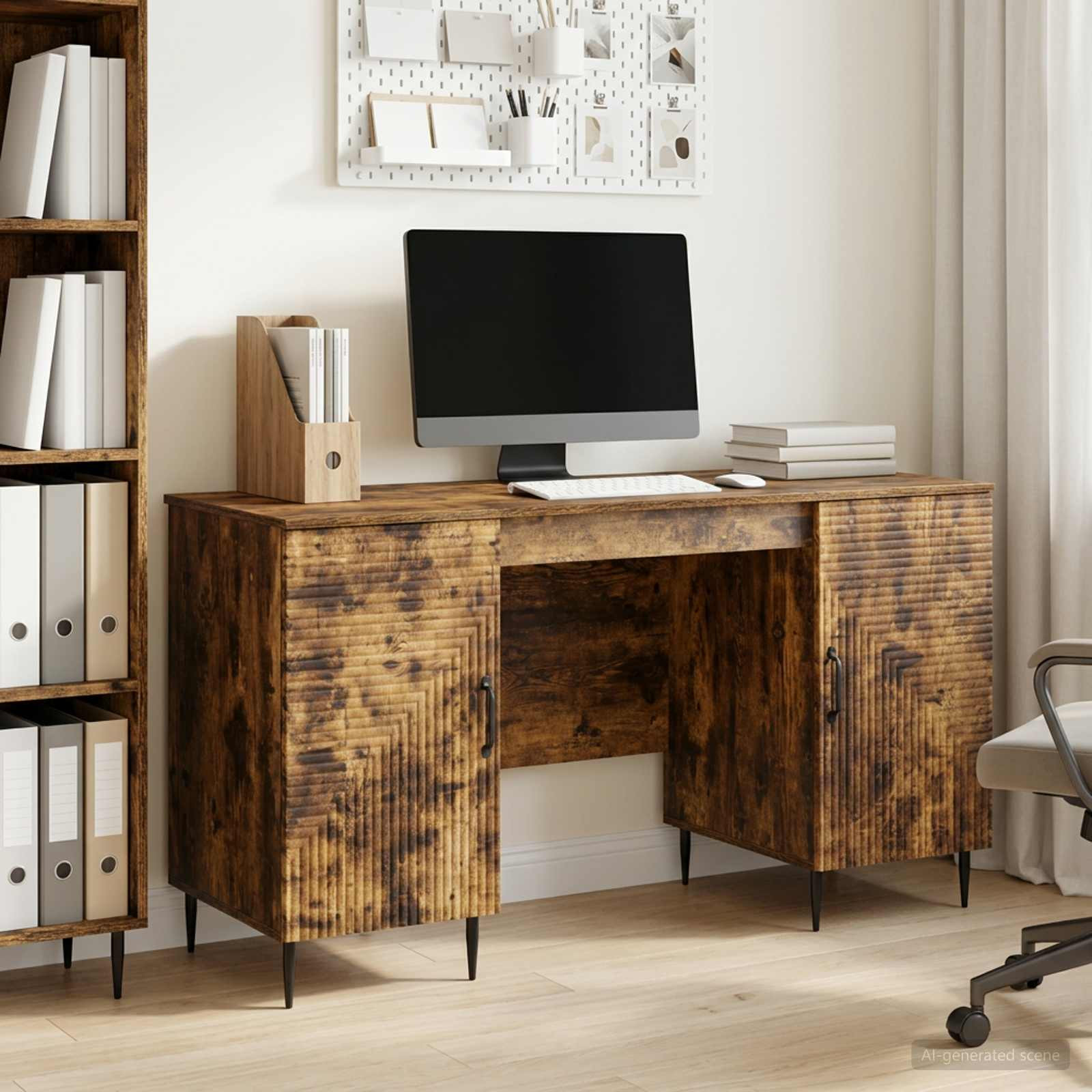 vidaXL Schreibtisch Geräucherte Eiche 142,5 x 50 x 75 cm Holzwerkstoff