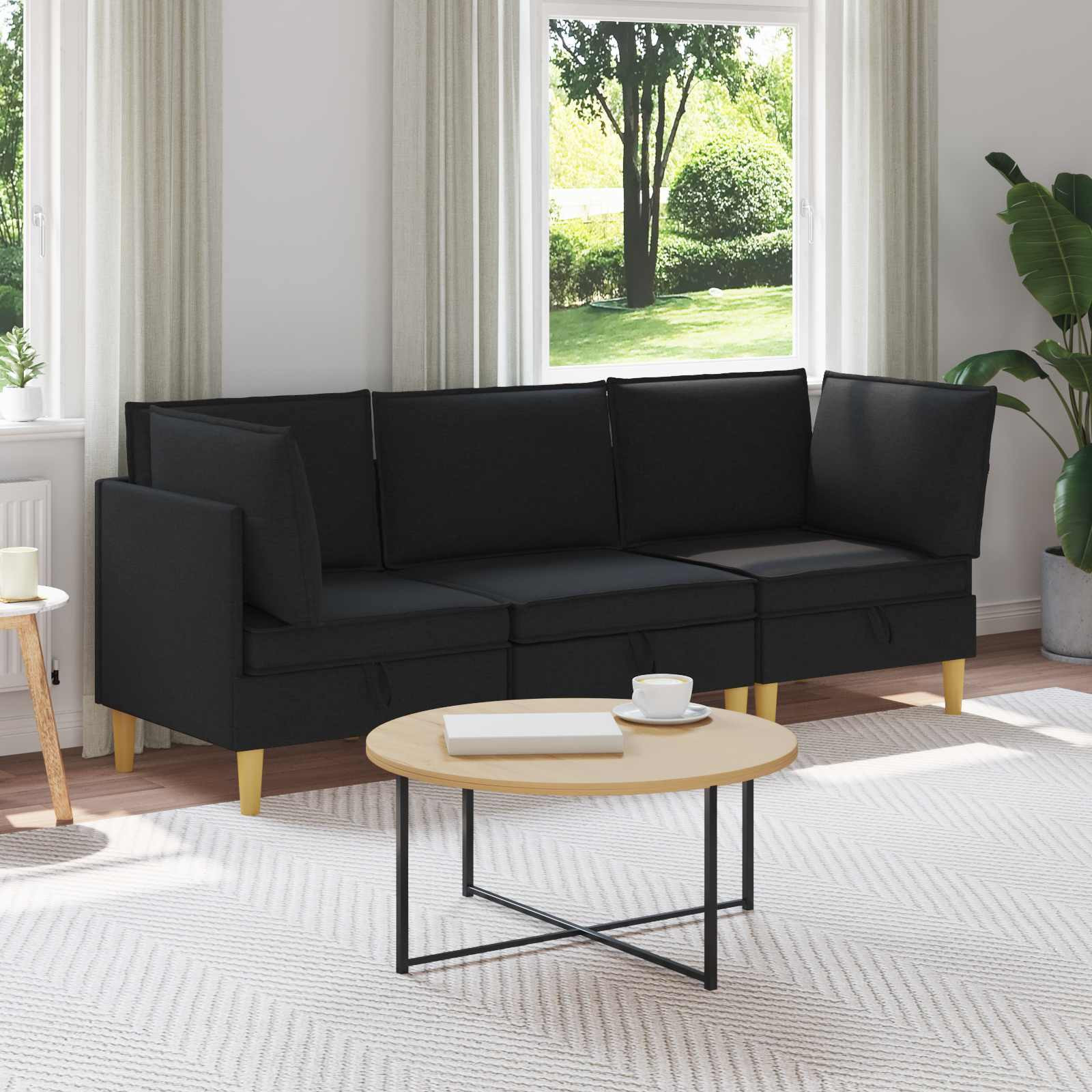 vidaXL Modular Sofa Set mit Stauraum 3 pcs Schwarz Stoff