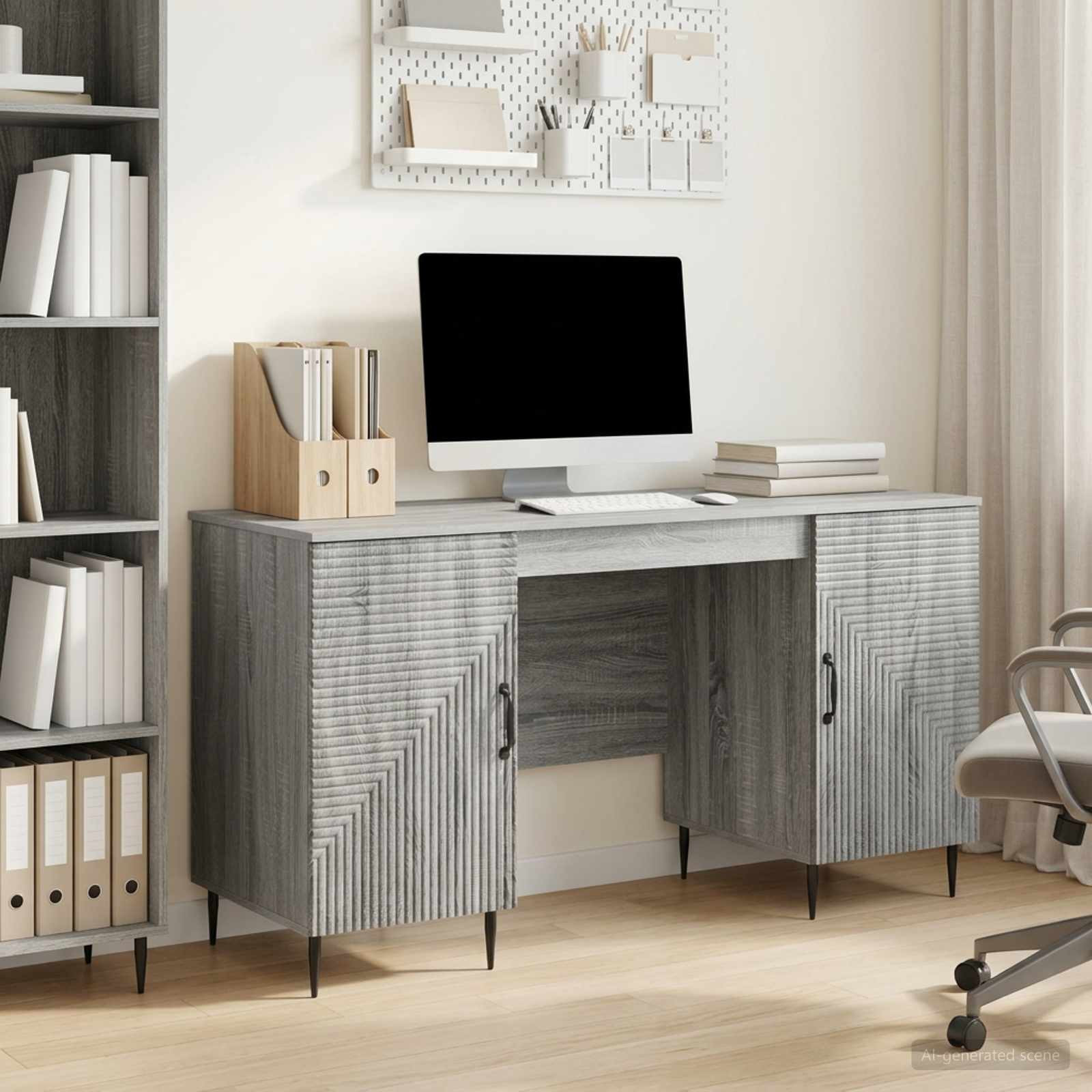 vidaXL Schreibtisch Graues Sonoma 142,5 x 50 x 75 cm Holzwerkstoff