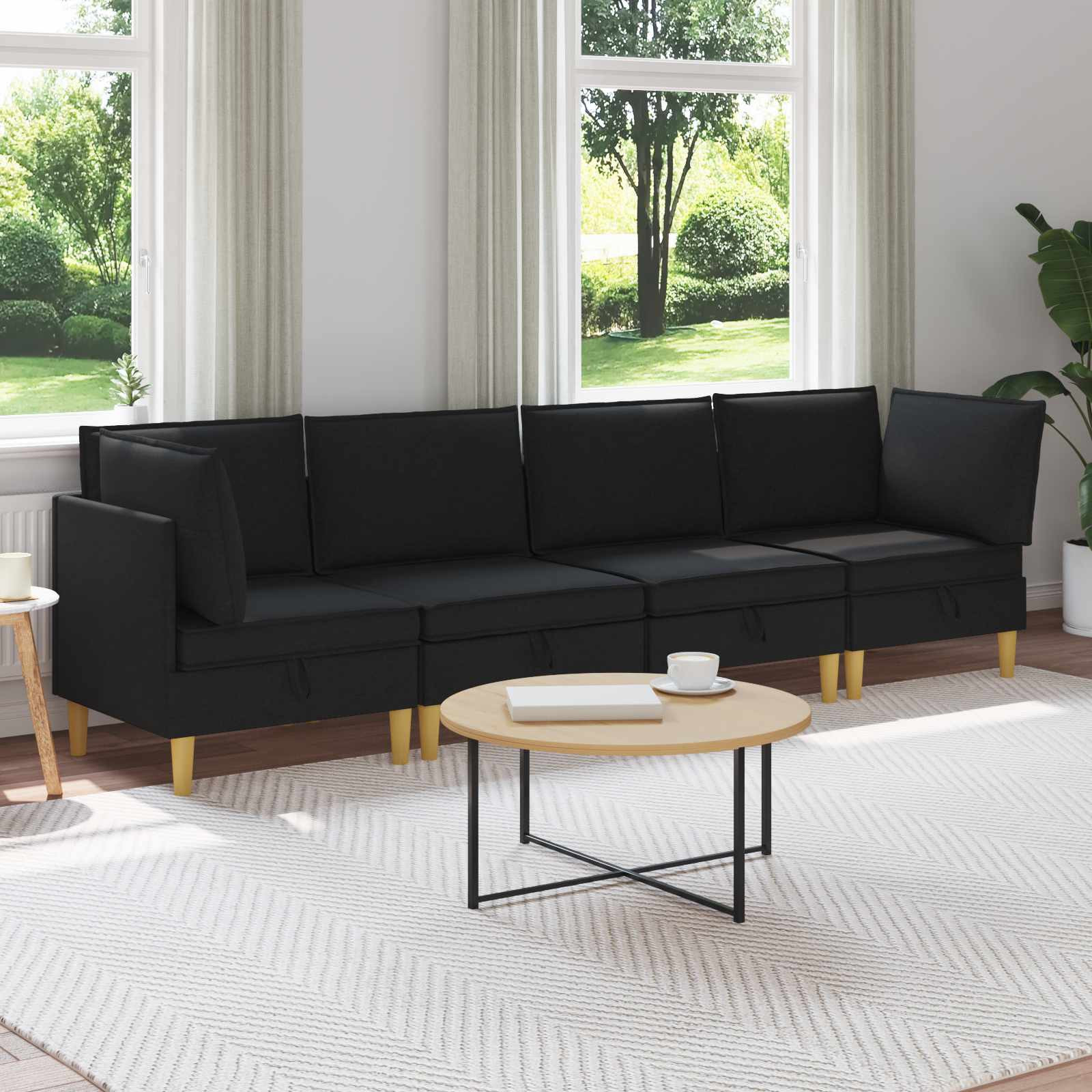 vidaXL Modular Sofa Set mit Stauraum 4 pcs Schwarz Stoff