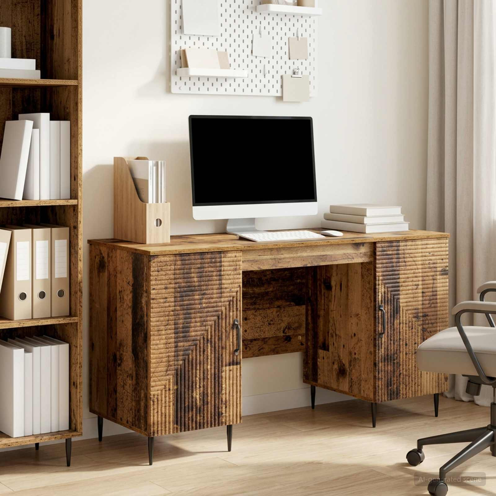 vidaXL Schreibtisch mit Regal Altholz 142,5 x 50 x 75 cm Holzwerkstoff