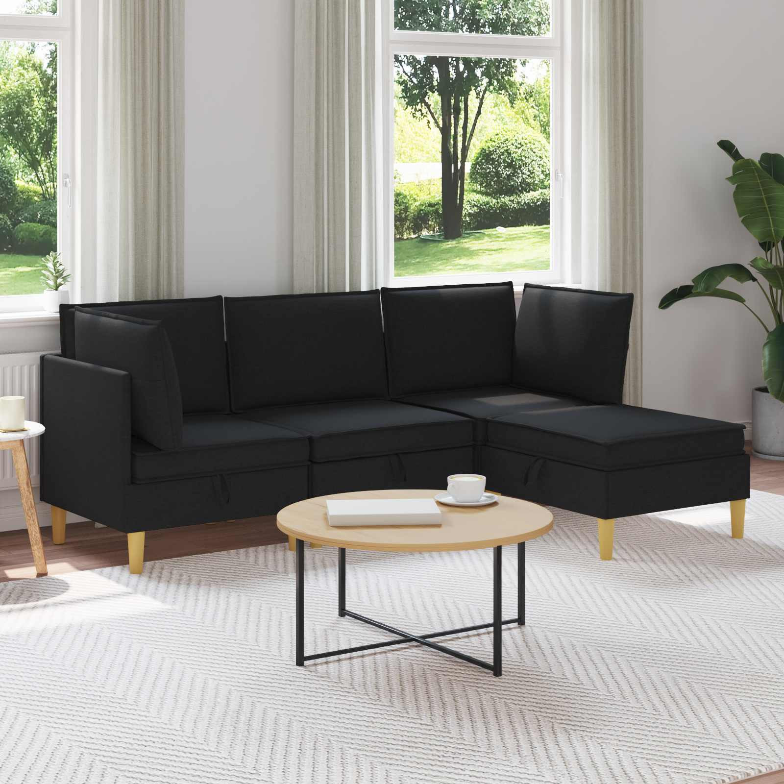 vidaXL Modular Sofa Set mit Stauraum 4 pcs Schwarz Stoff
