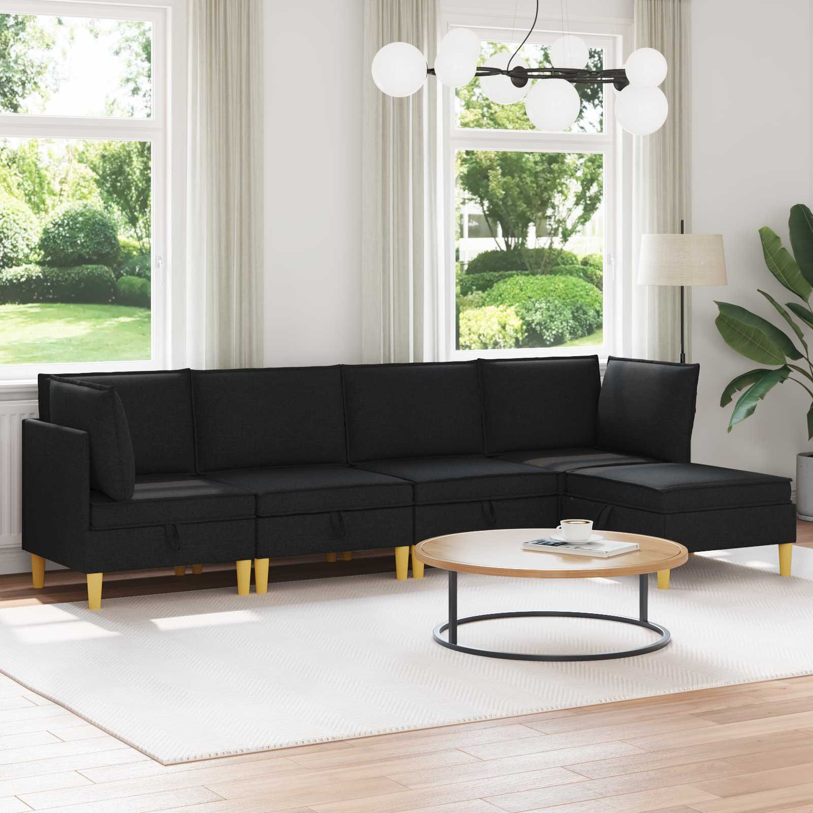 vidaXL Modular Sofa Set mit Stauraum 5 pcs Schwarz Stoff
