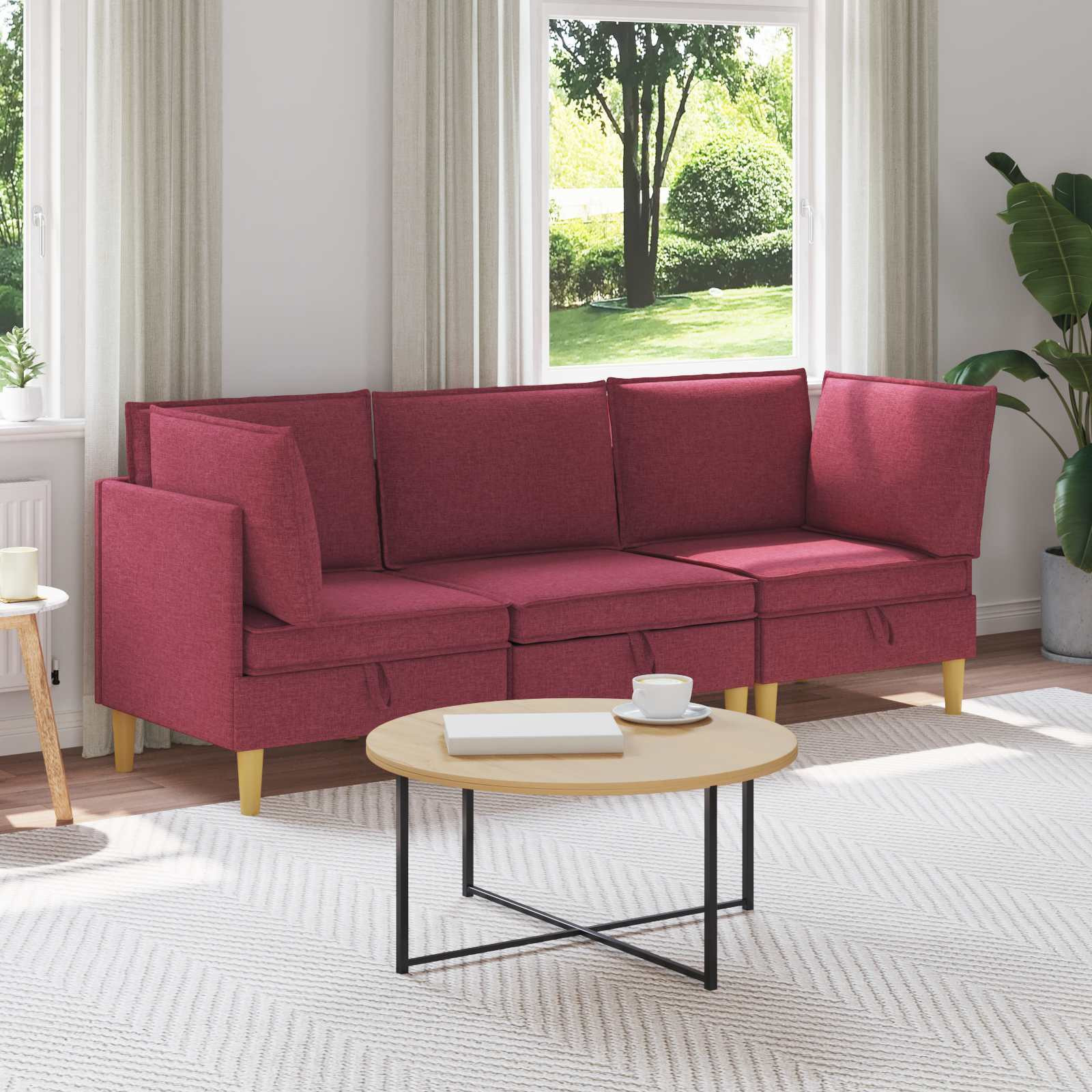 vidaXL Modular Sofa Set mit Stauraum 3 pcs Weinrot Stoff
