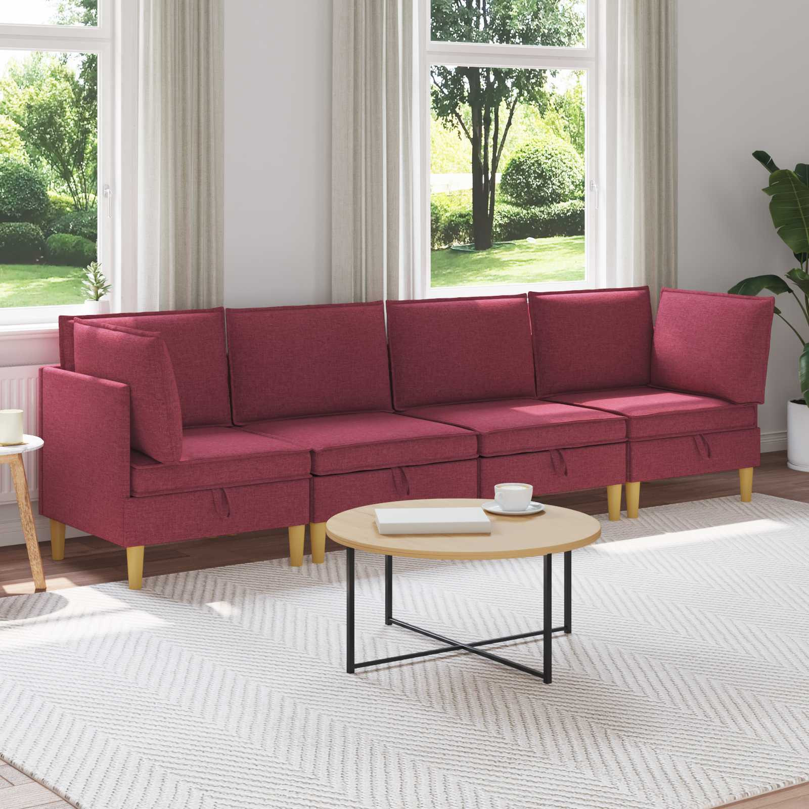 vidaXL Modular Sofa Set mit Stauraum 4 pcs Weinrot Stoff
