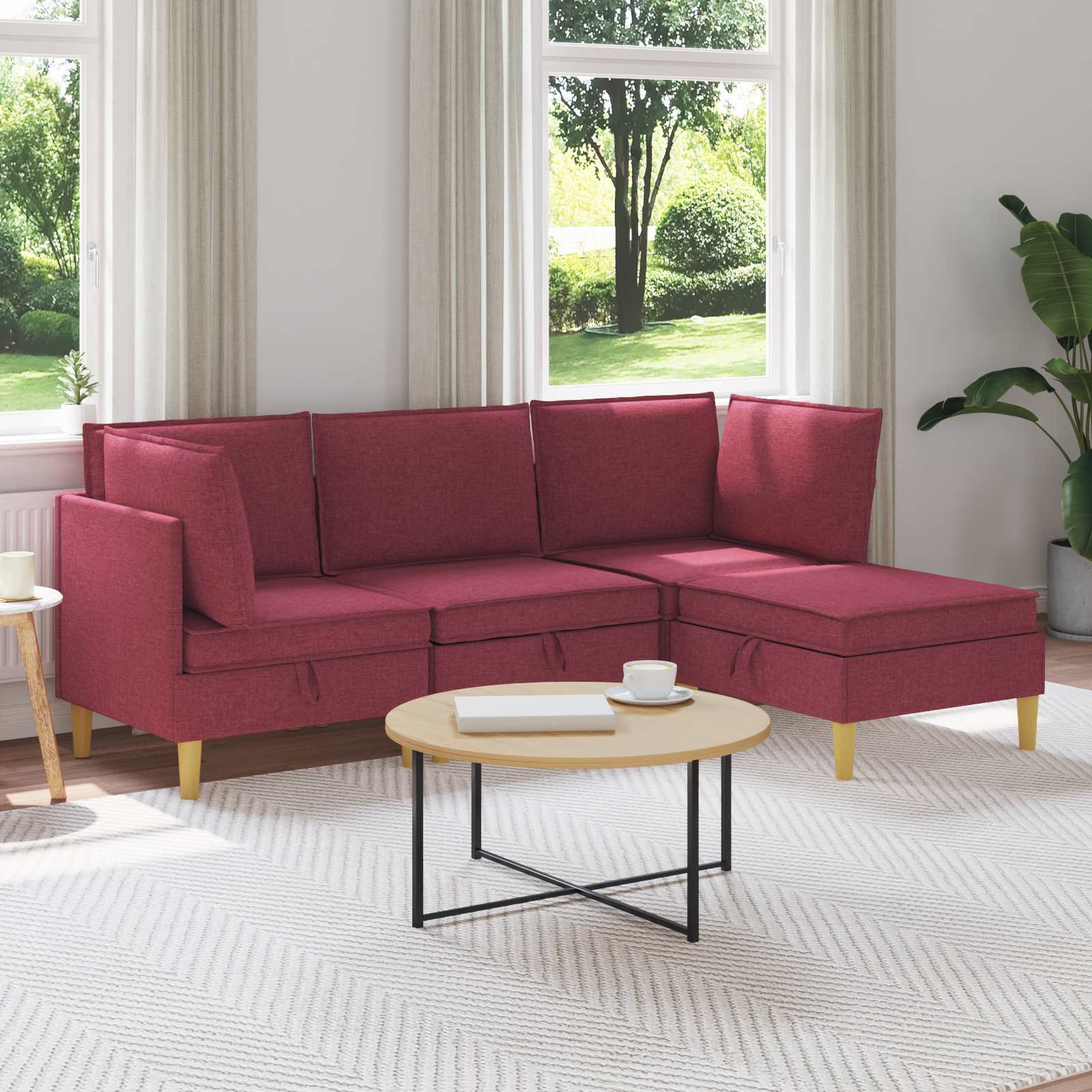 vidaXL Modular Sofa Set mit Stauraum 4 pcs Weinrot Stoff