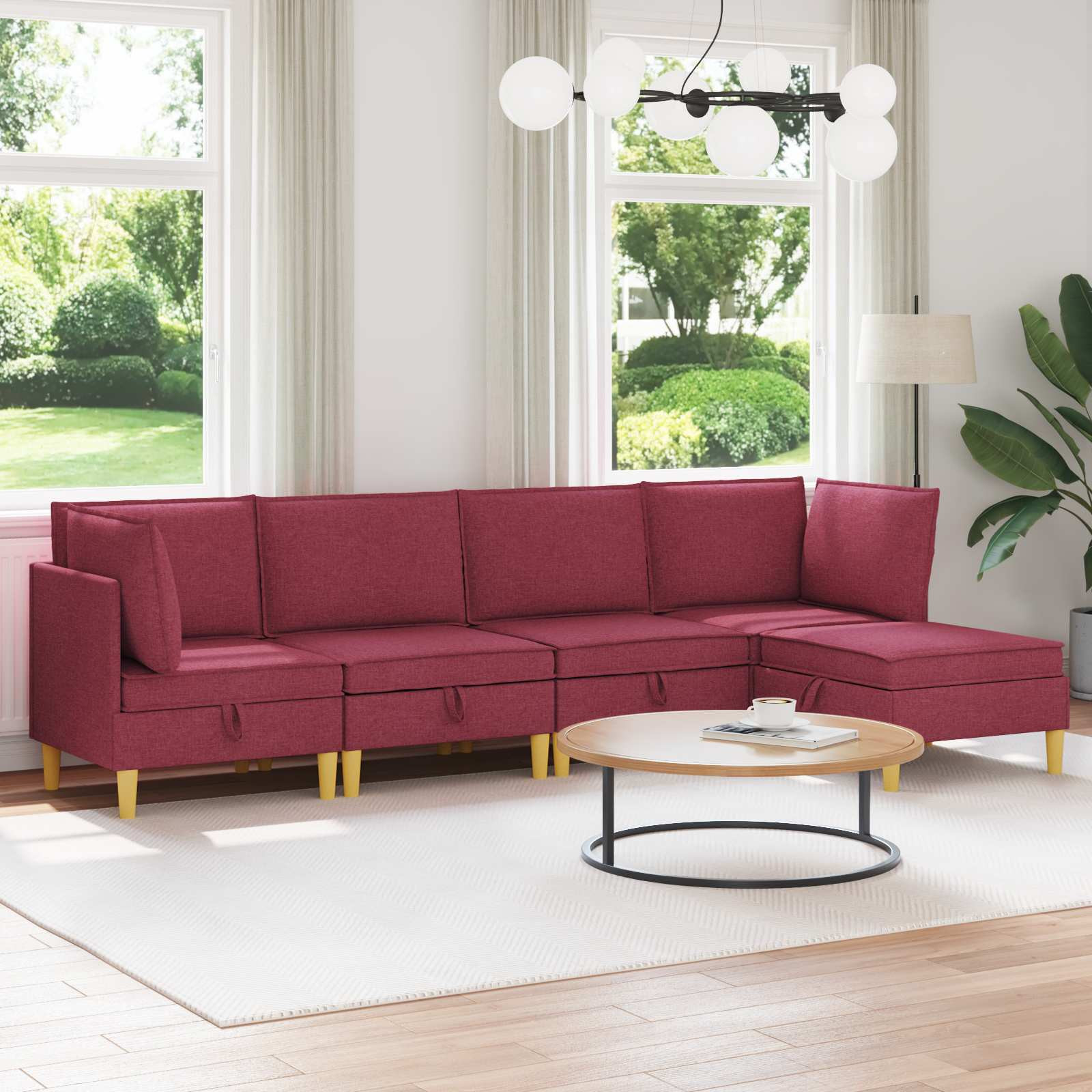 vidaXL Modular Sofa Set mit Stauraum 5 pcs Weinrot Stoff