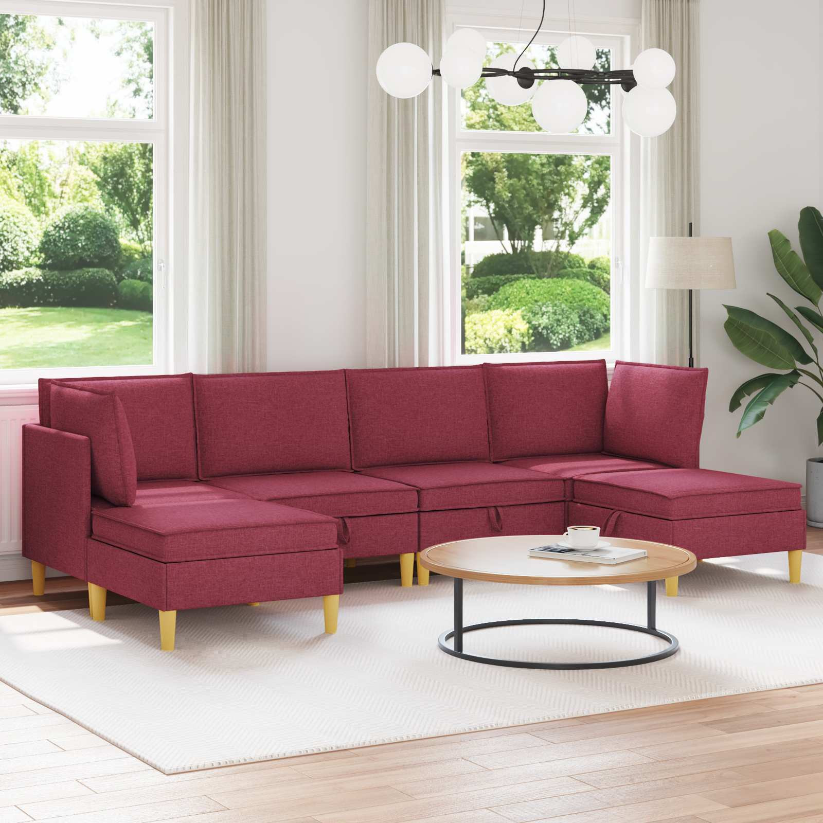 vidaXL Modular Sofa Set mit Stauraum 6 pcs Weinrot Stoff