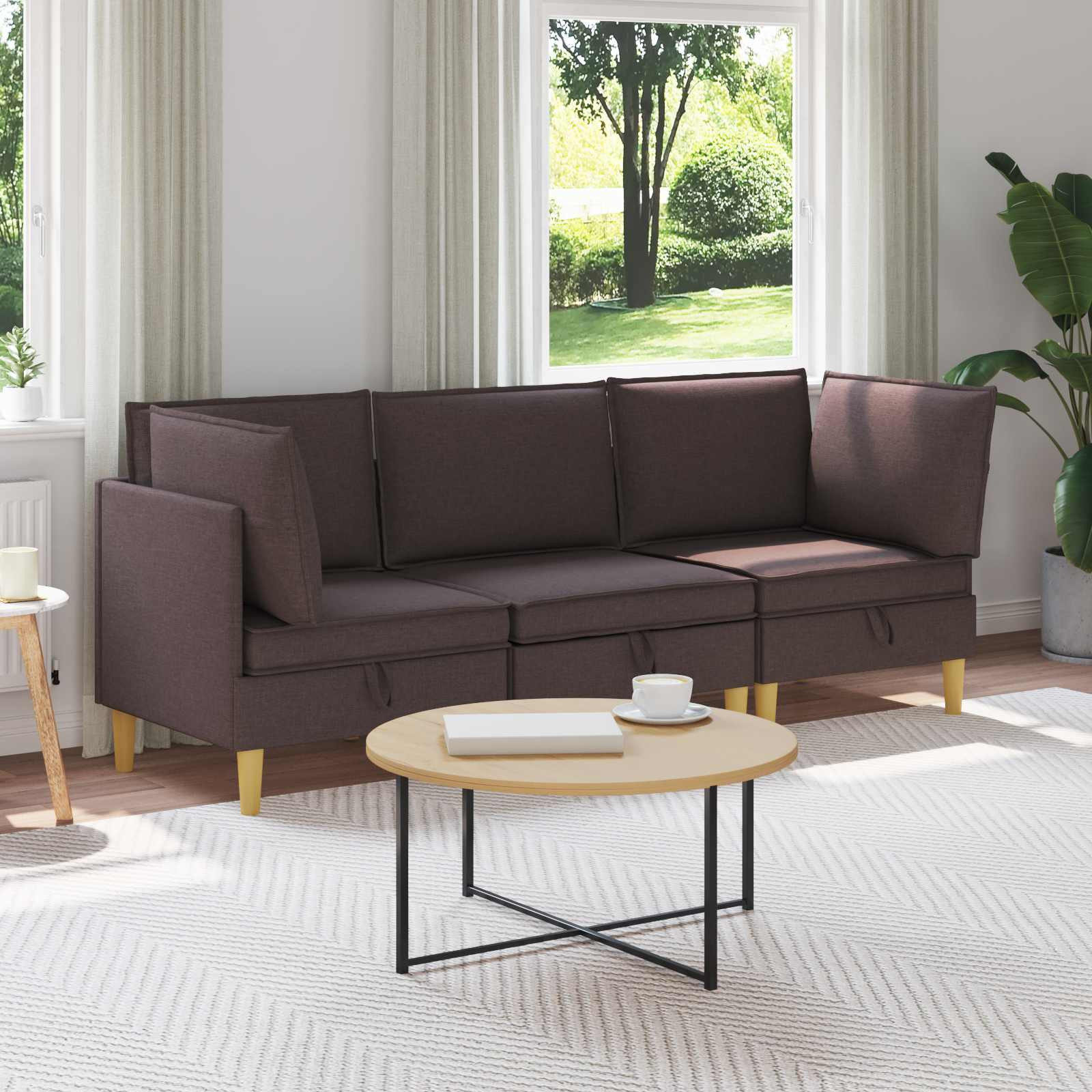 vidaXL Modular Sofa Set mit Stauraum 3 pcs Dunkelbraun Stoff