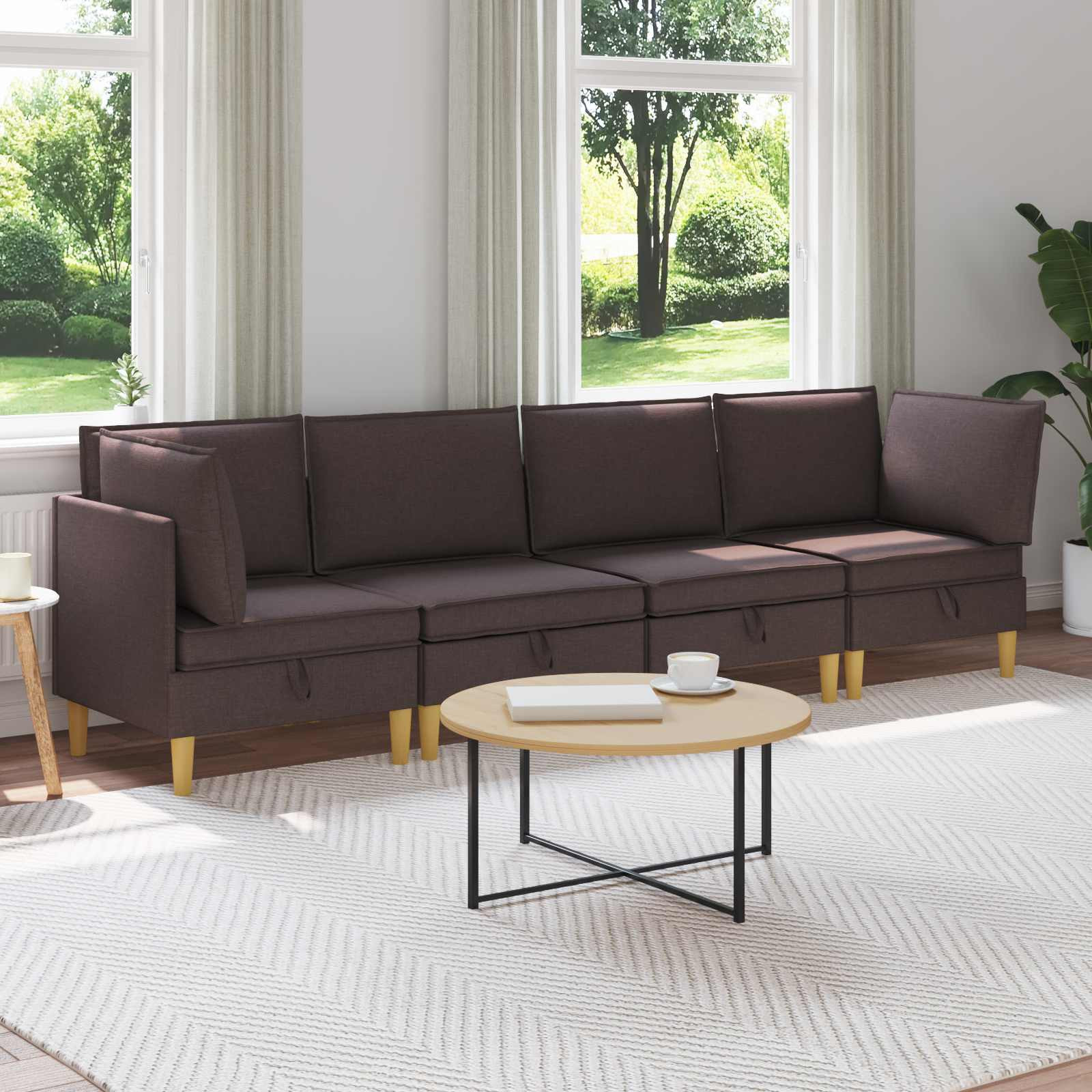 vidaXL Modular Sofa Set mit Stauraum 4 pcs Dunkelbraun Stoff